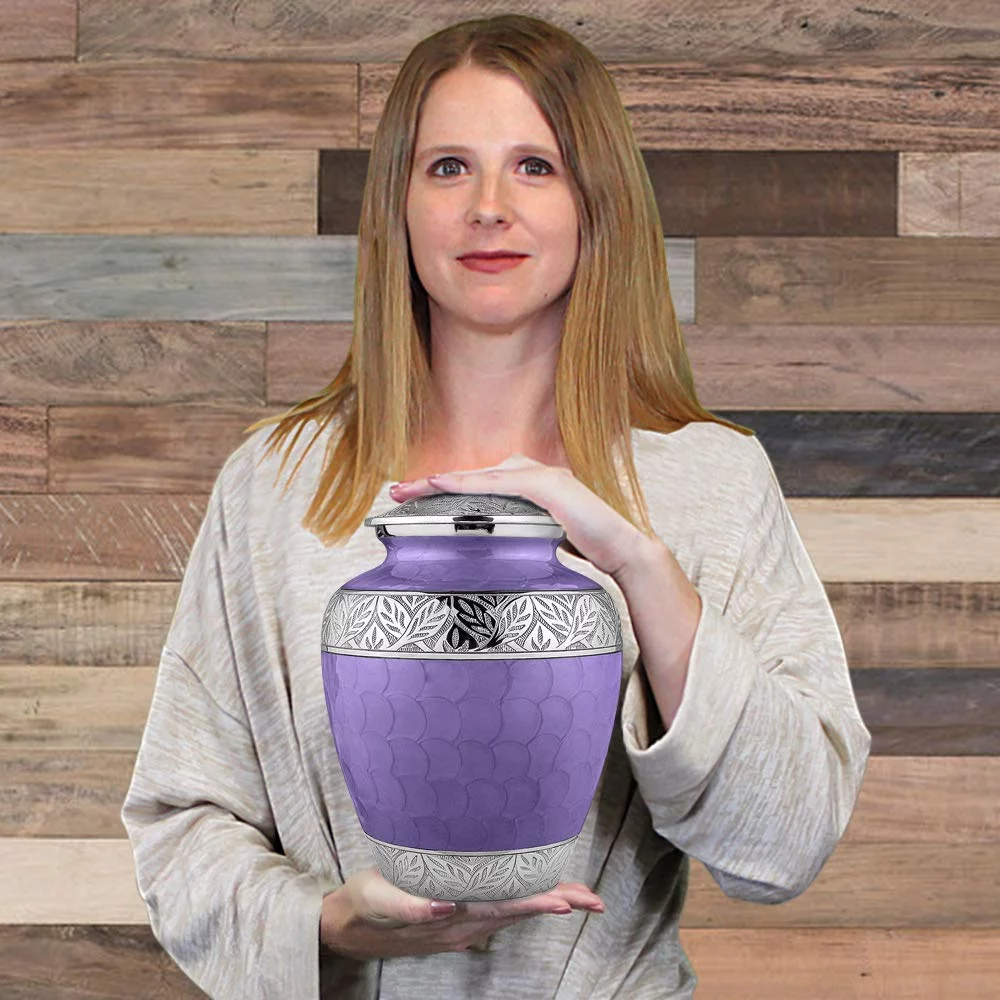 Trupoint Memorials Silver Linings Lavender Large Adult Urns For Cremation Ashes In Home, For up to 200 lb Person with Velvet Bag