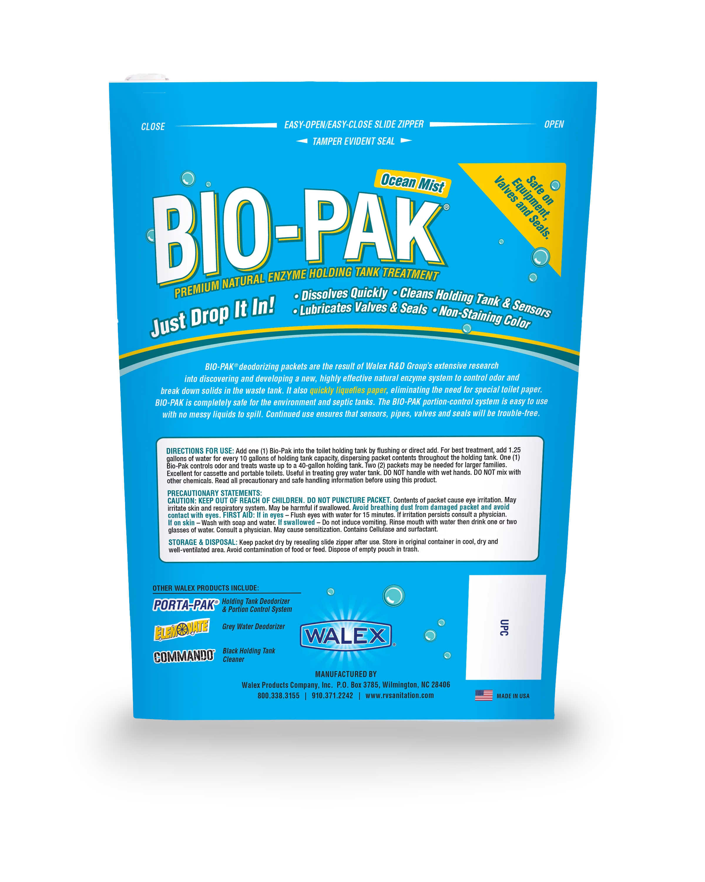 Walex Bio-Pak Ocean Mist Natural Holding Tank Deodorizer for RV Sewer Systems Bag of 10