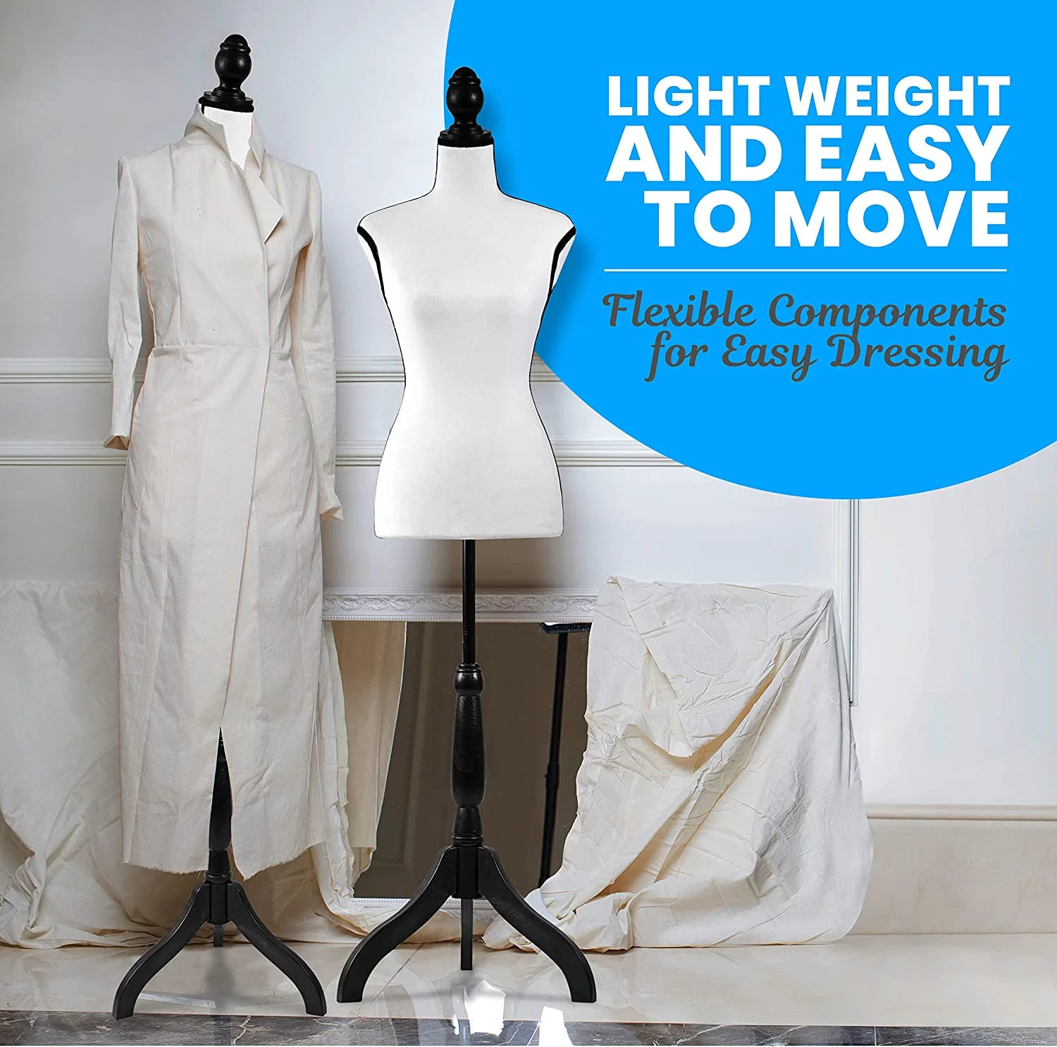 Female Dress Form Mannequin Torso Display Mannequin Body with Adjustable Tripod Stand for Clothing Dress Jewelry Display (White)