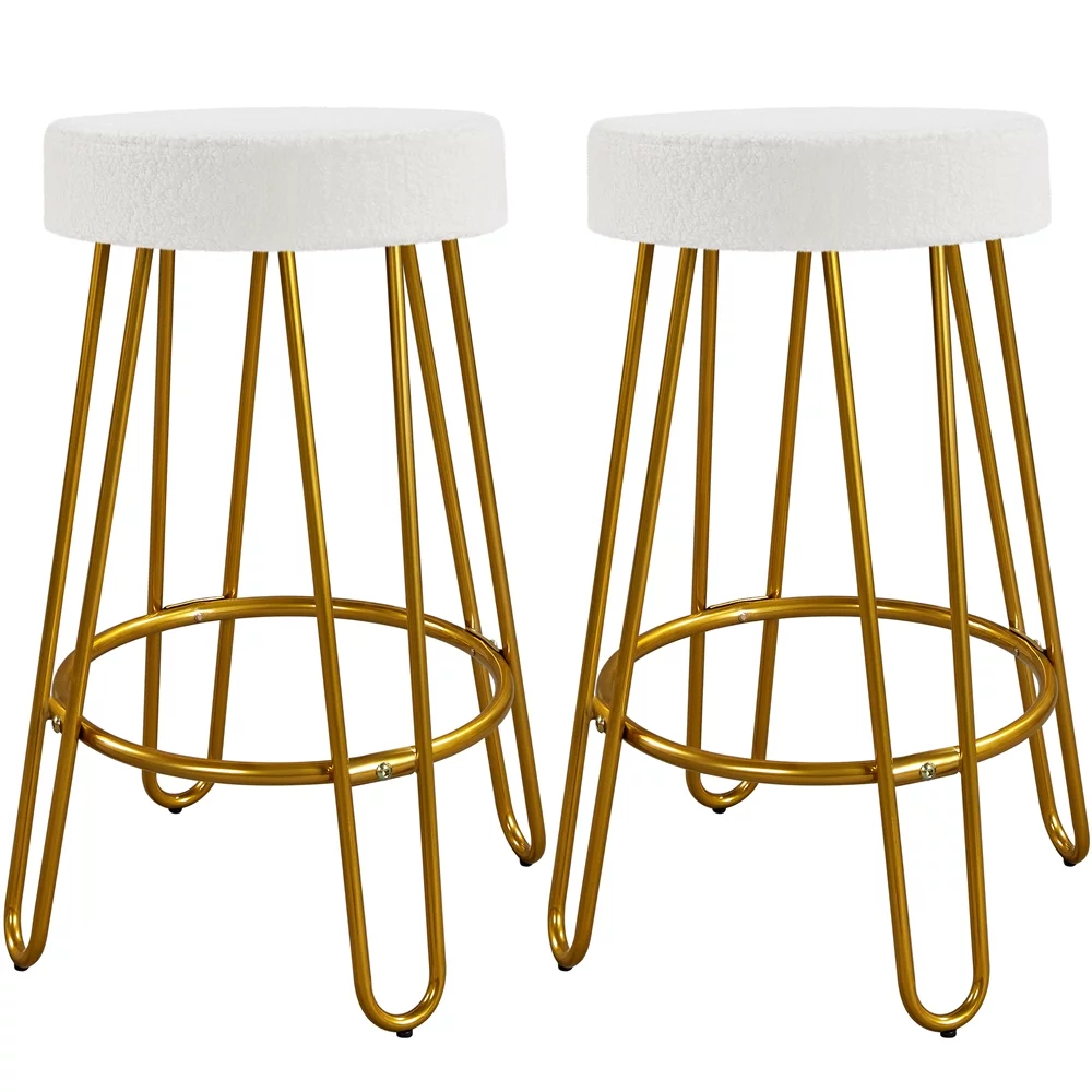 Yaheetech 2pcs 26.5'' H Upholstered Velvet Counter Stools, Ivory