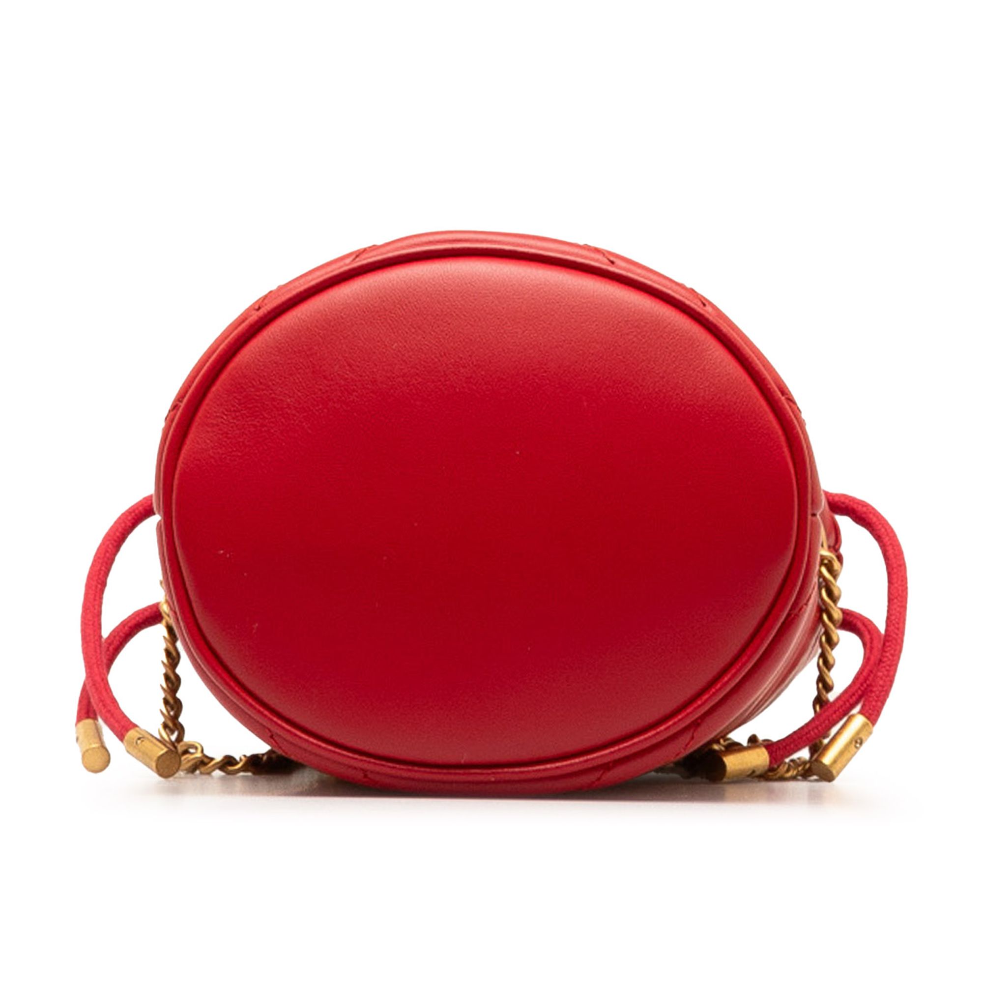 Pre-Owned Authenticated Gucci Mini GG Marmont Matelasse Bucket Bag Calf Leather Red DrawstringBag Unisex (Good)
