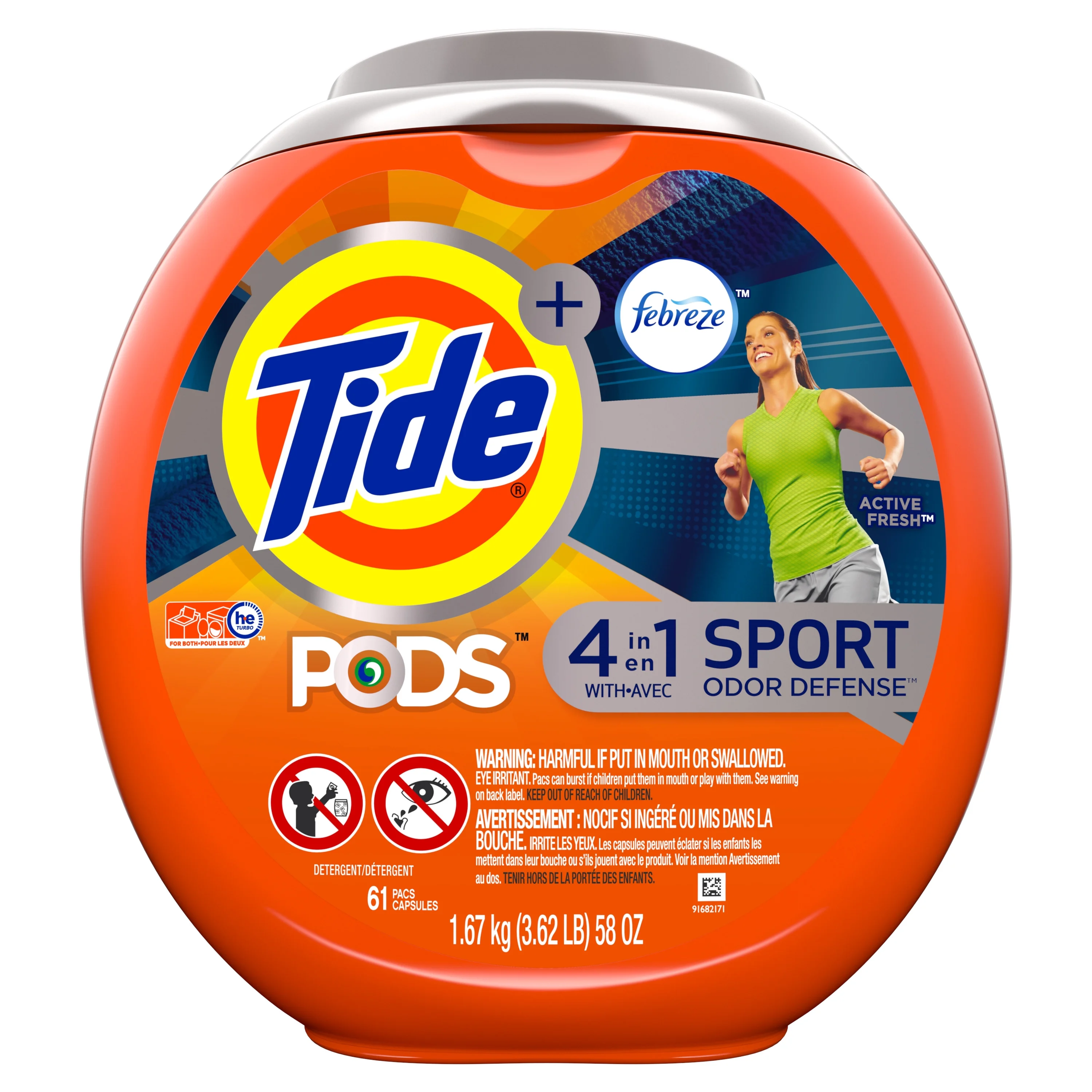 Tide Pods Plus Febreze Sport Odor Defense, Laundry Detergent Pacs, 61 ct.