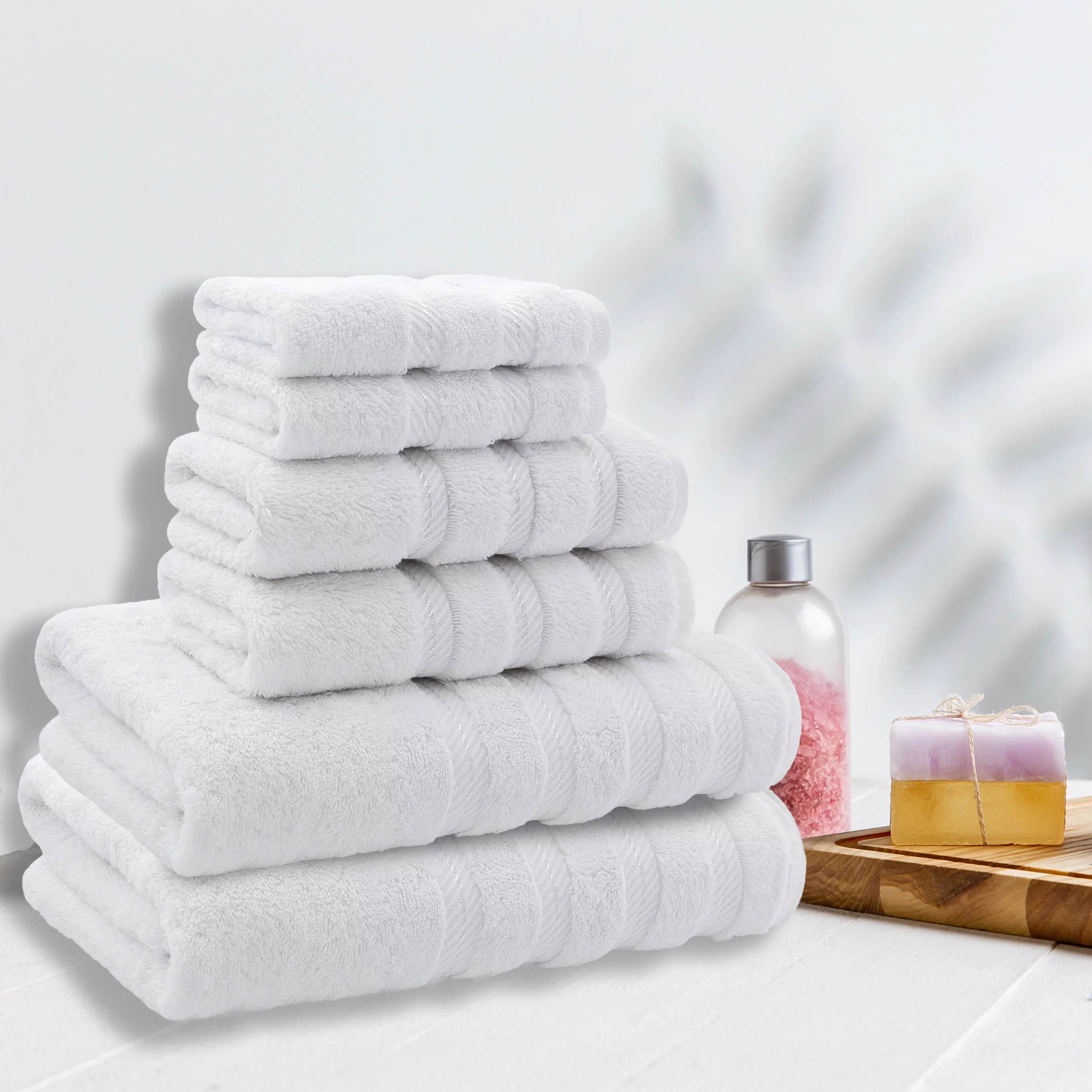American Soft Linen White Towel Set 100% Turkish Cotton Towels for Bathroom 6 Piece