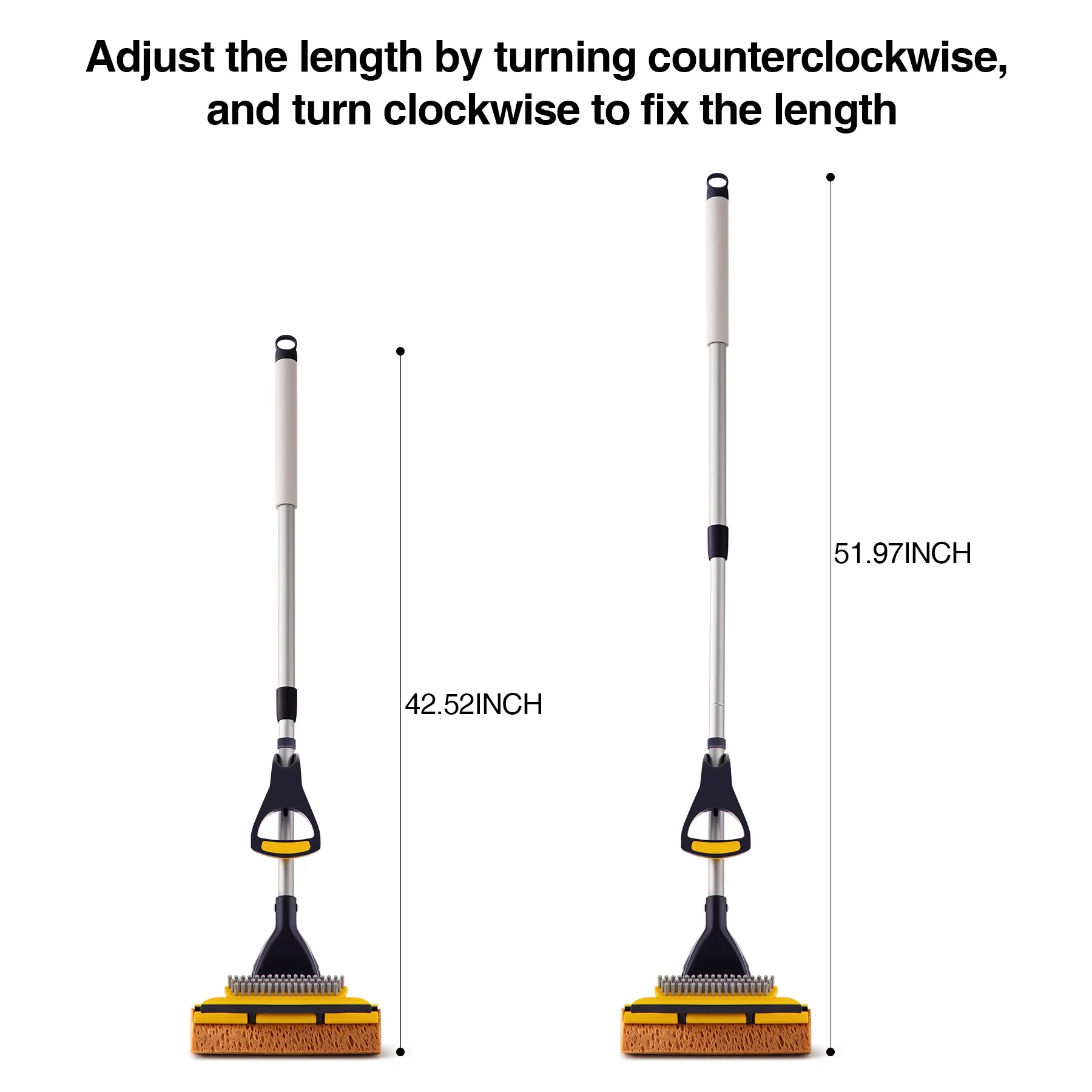 Yocada Sponge Mop with Extendable Iron Handle Squeegee Easily Wringing for Floor Total 1 Head, Black