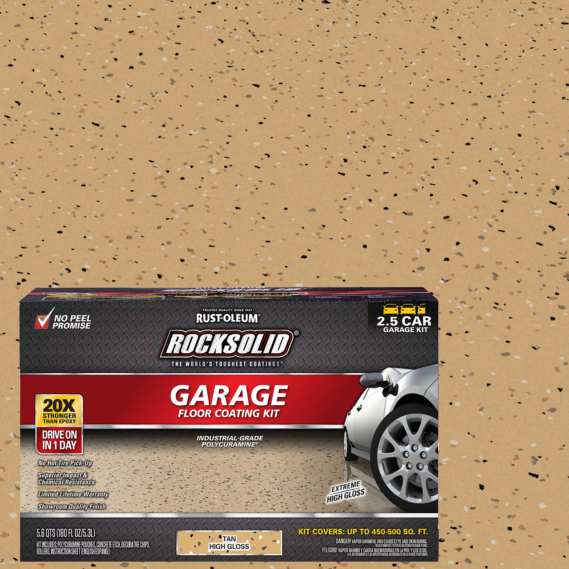 Tan, Rust-Oleum RockSolid Polycuramine High-Gloss 2.5-Car Garage Floor Coating Kit - 180 oz.