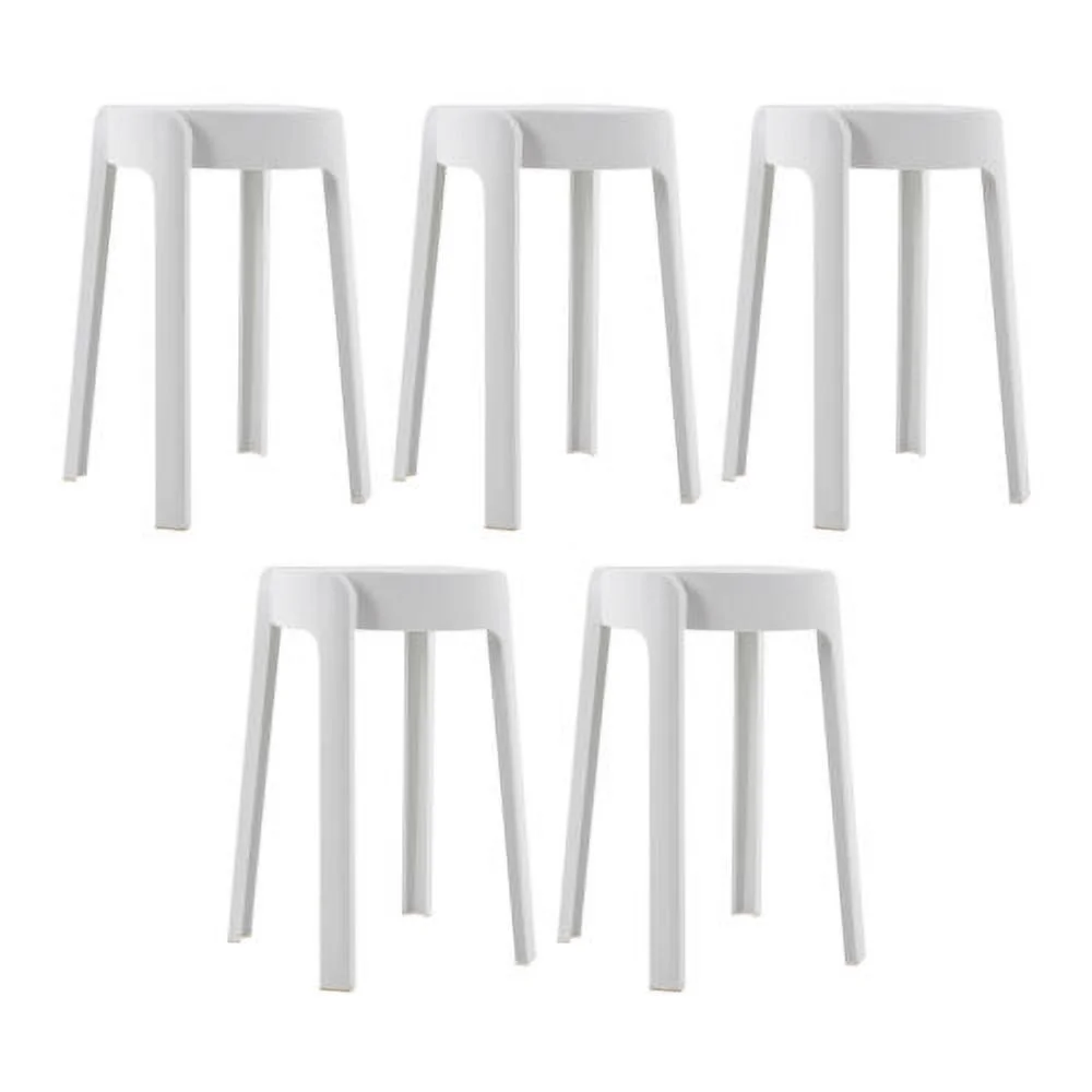 5Pcs Plastic Stools 18'' Height Indoor OutdoorKitchen Bar Chairs Stackable White