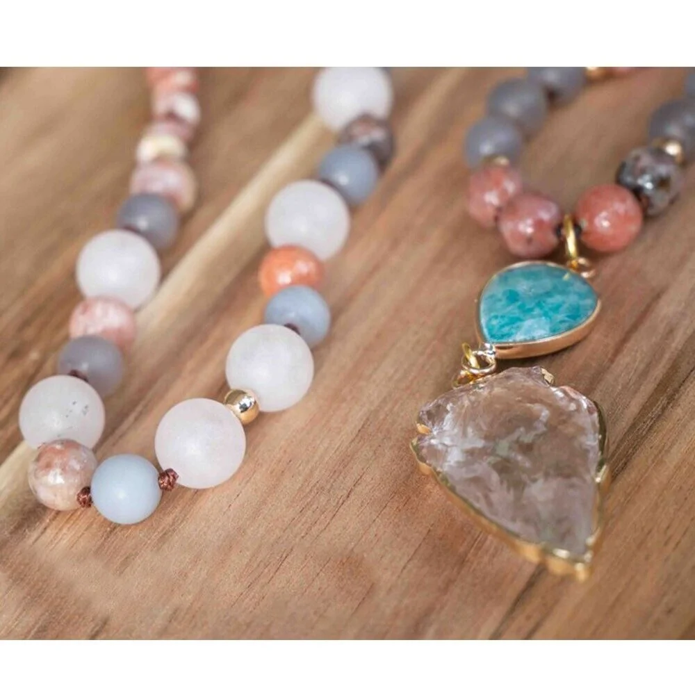 108 Mala Beads Rose Quartz Talisman Healing Meditation Yoga Women Necklace Gifts