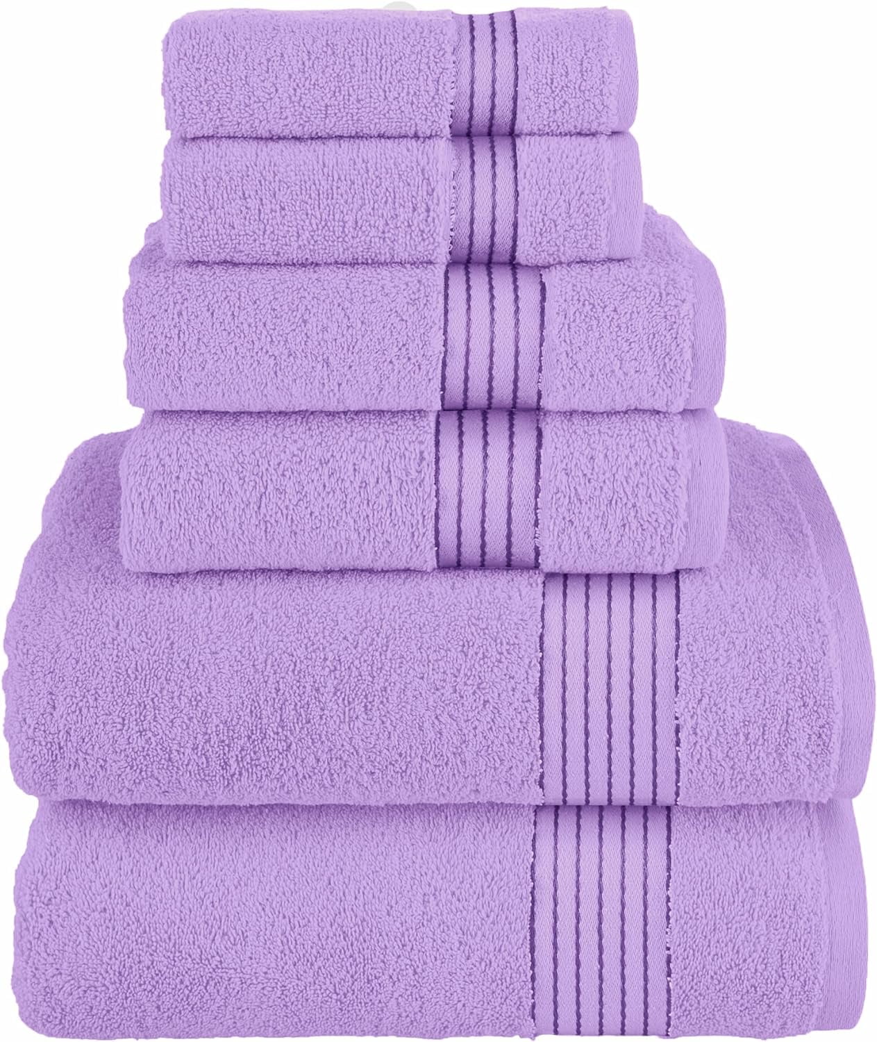 Hotel Quality Turkish Towel Set for Bathroom (6 Pcs Towel Set), Lilac