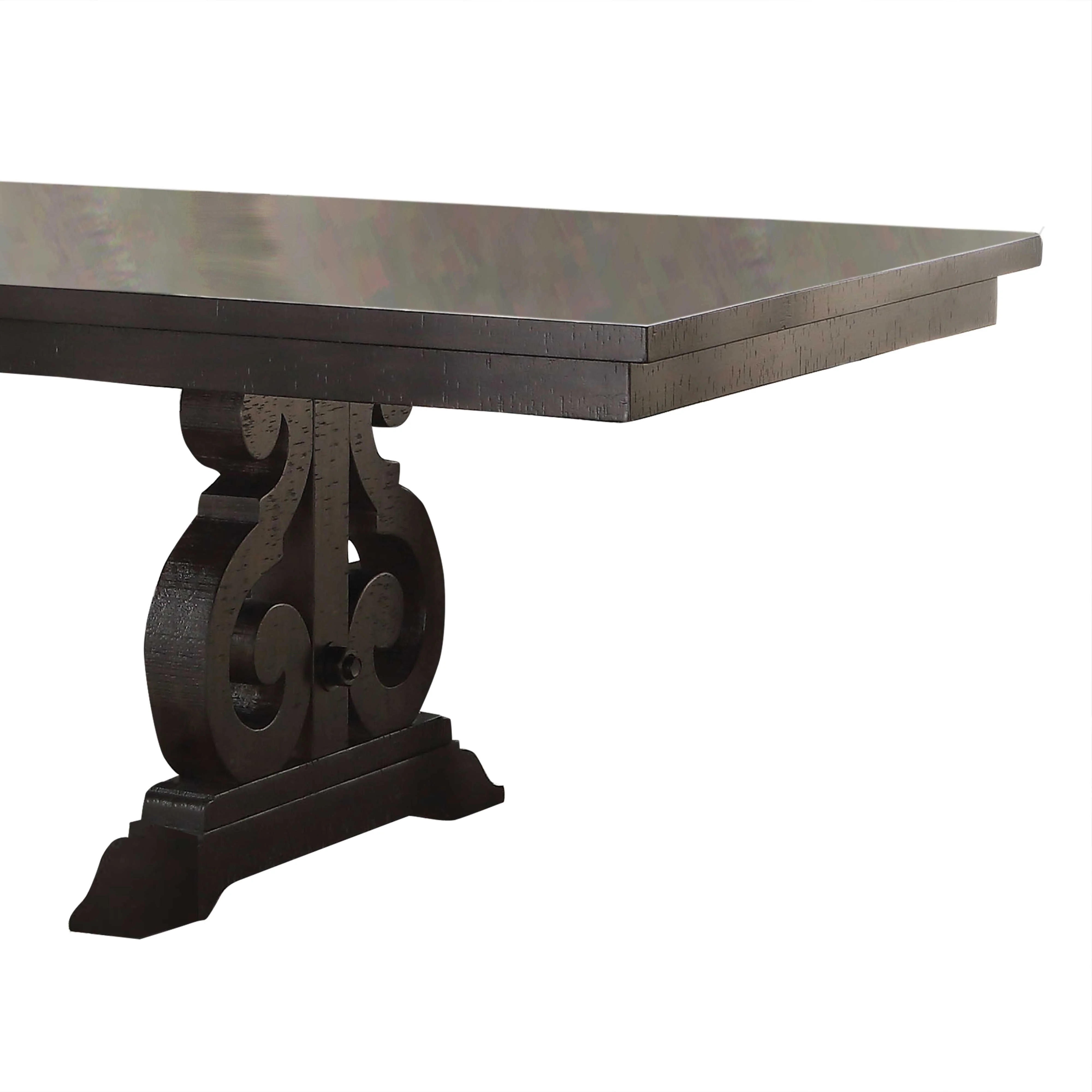 Benzara BM201903 Wooden Rectangular Dining Table with Scrolled Motifs Base, Rustic Walnut