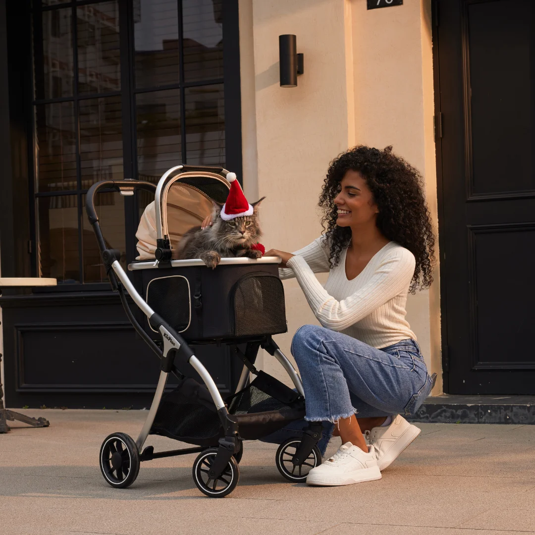 Foldable Pet Stroller with Detachable Carrier and Storage Basket for Dogs and Cats