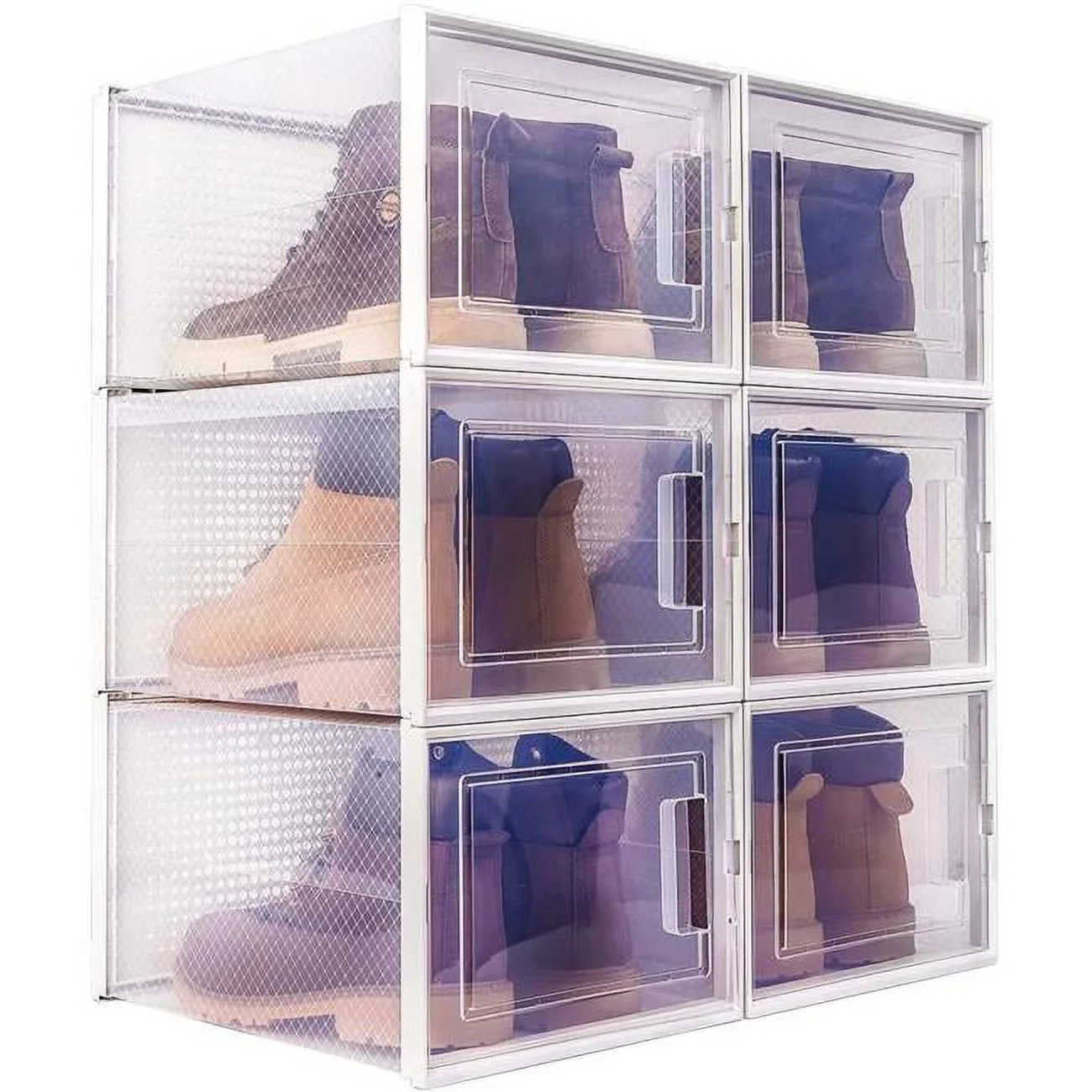 6 Pack Large Foldable Clear Sneaker Display Box, Stackable Storage Bins Shoe Container Organizer