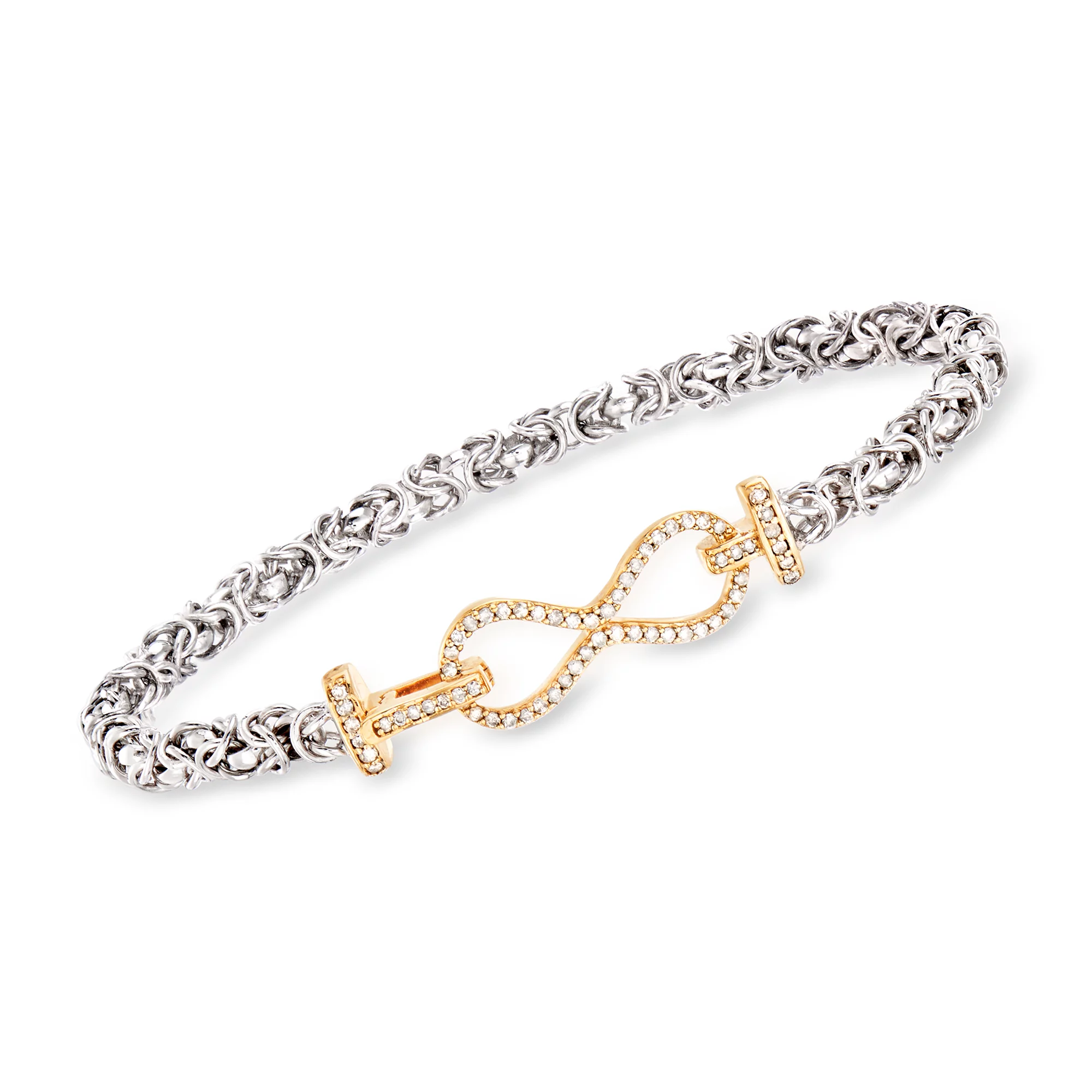 Ross-Simons 0.25 ct. t.w. Diamond Infinity Byzantine Bracelet in Sterling Silver and 18kt Gold Over Sterling, Women's, Adult