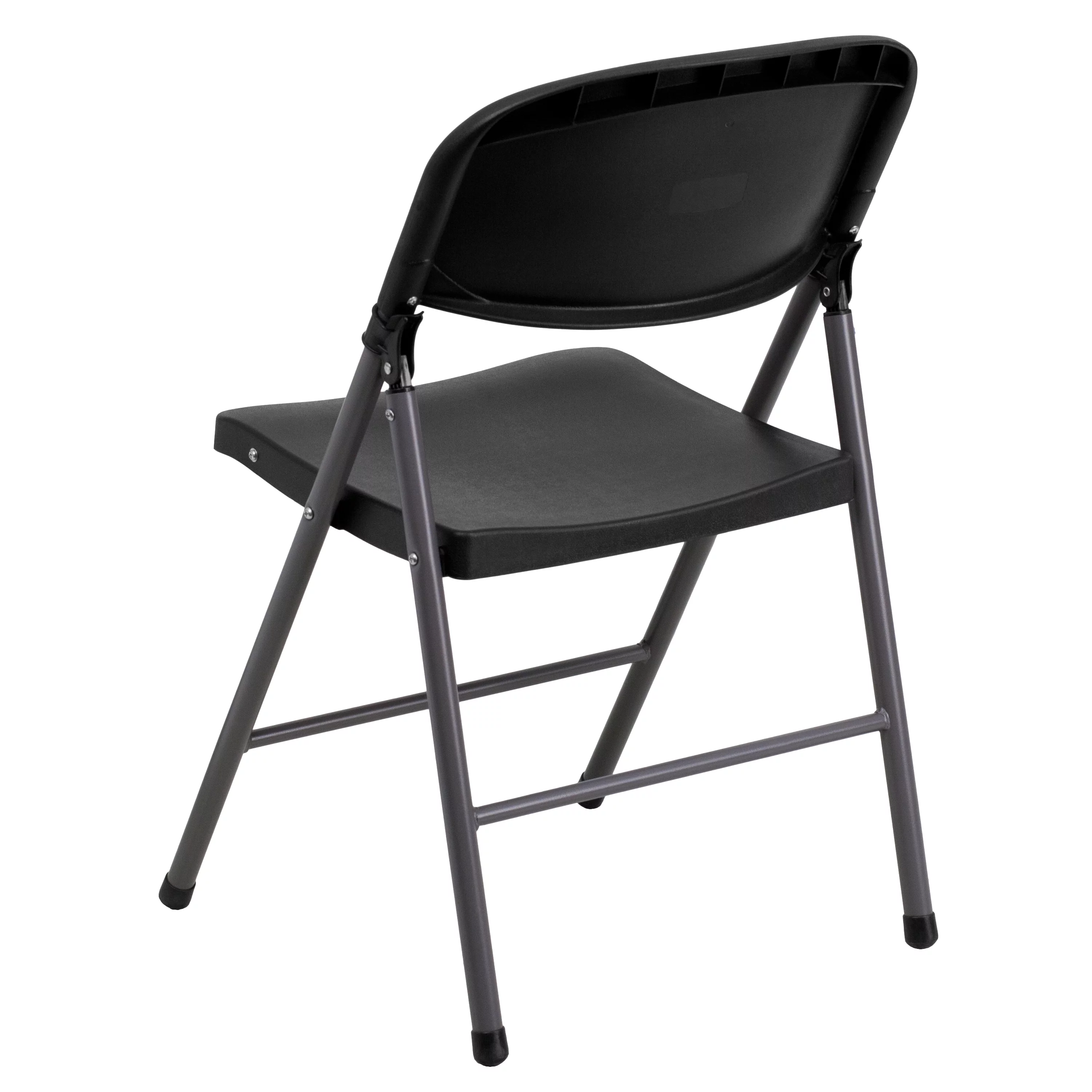Emma + Oliver 2 Pack 330 lb. Capacity Black Plastic Folding Chair with Charcoal Frame