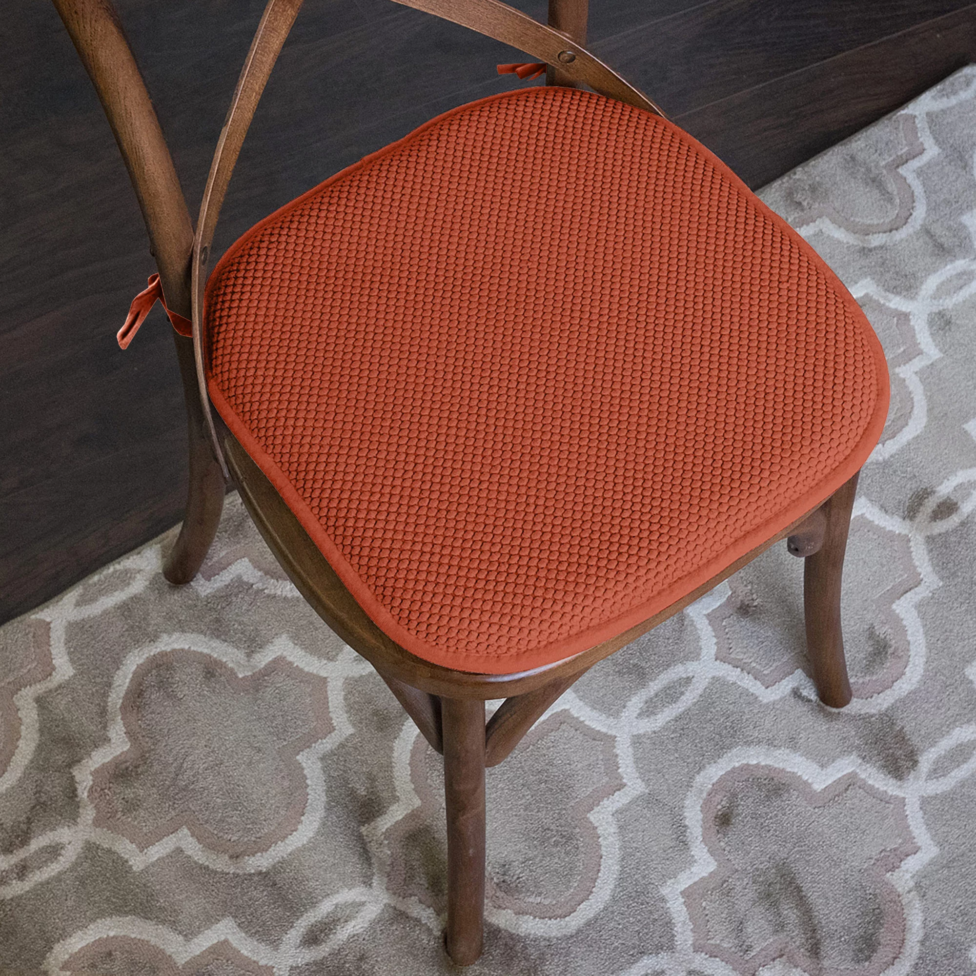 Memory Foam Honeycomb Non-Slip Back Chair Cushion Pad with Ties 4 Pack Rust