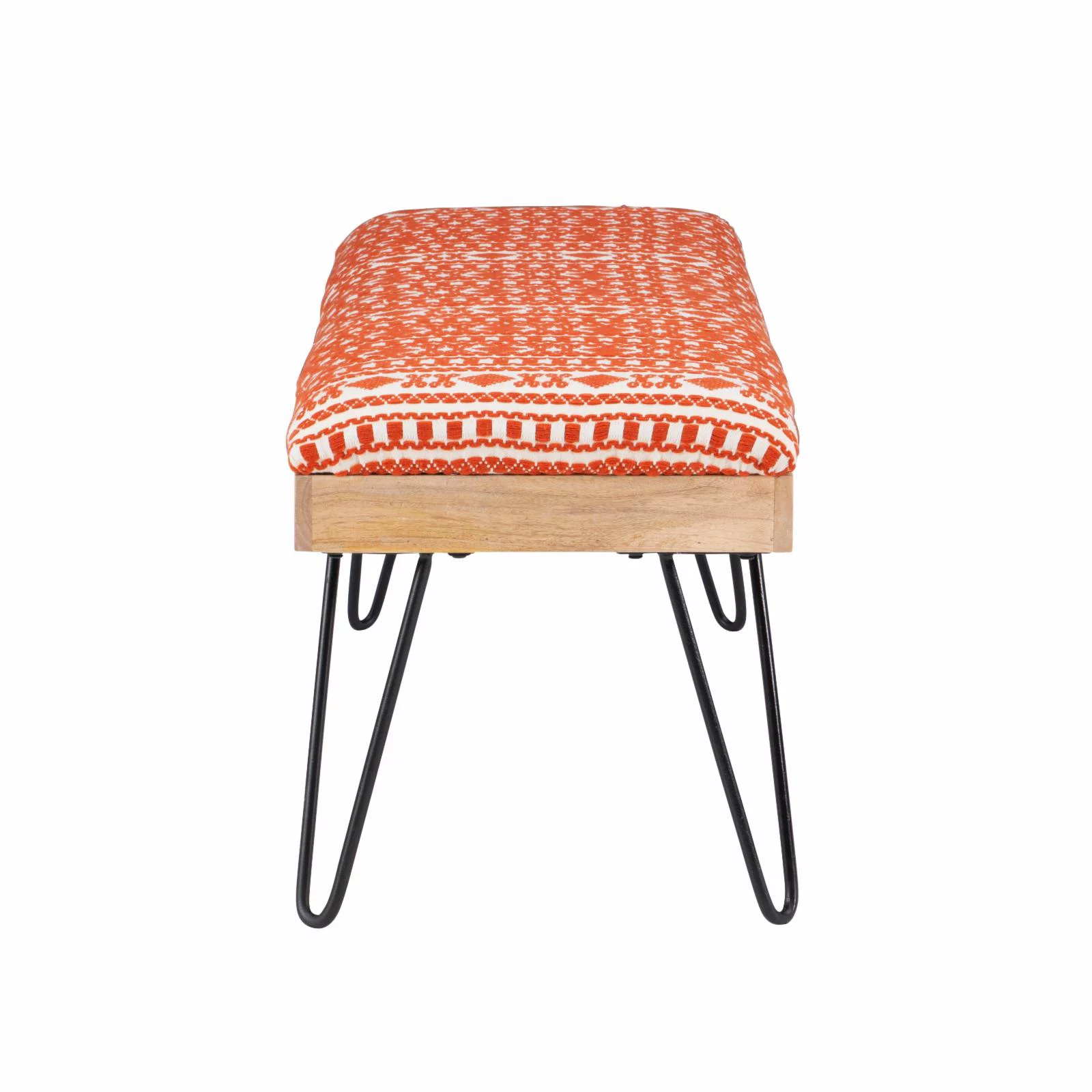 Powell Brooke Bench - Black Hairpin Legs with Terra Cotta and Natural Stripe Fabric