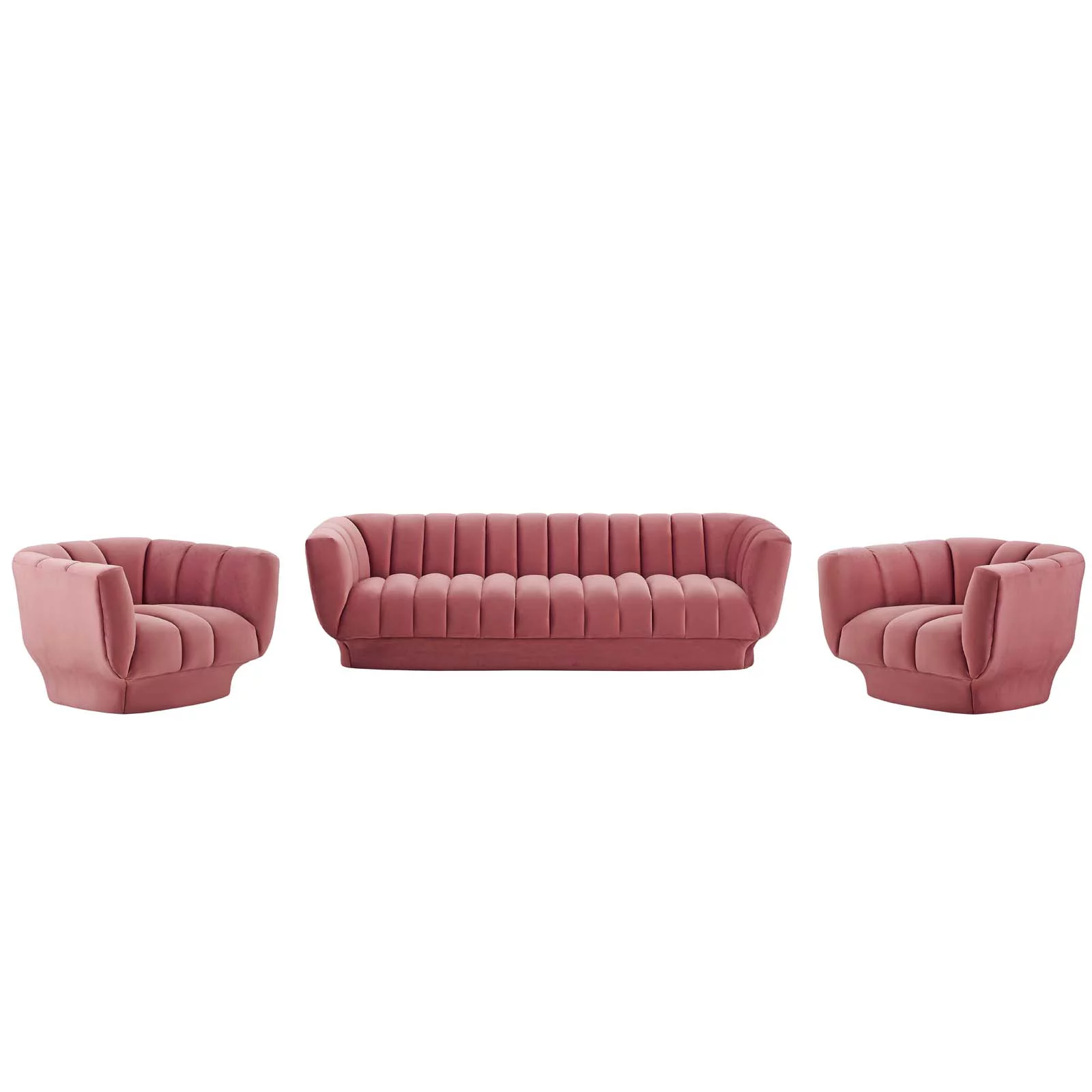Modway Entertain Vertical Channel Tufted Performance Velvet 3 Piece Set in Dusty Rose