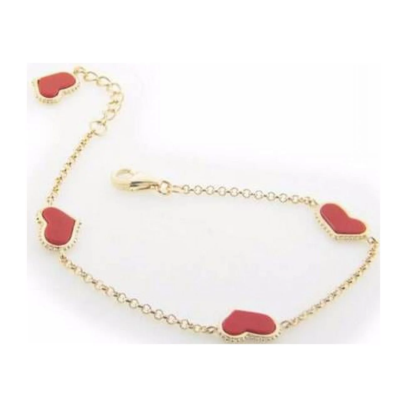 762113C 7 & 1 in. Four Coral Hearts Charms Bracelet in Vermeil Sterling