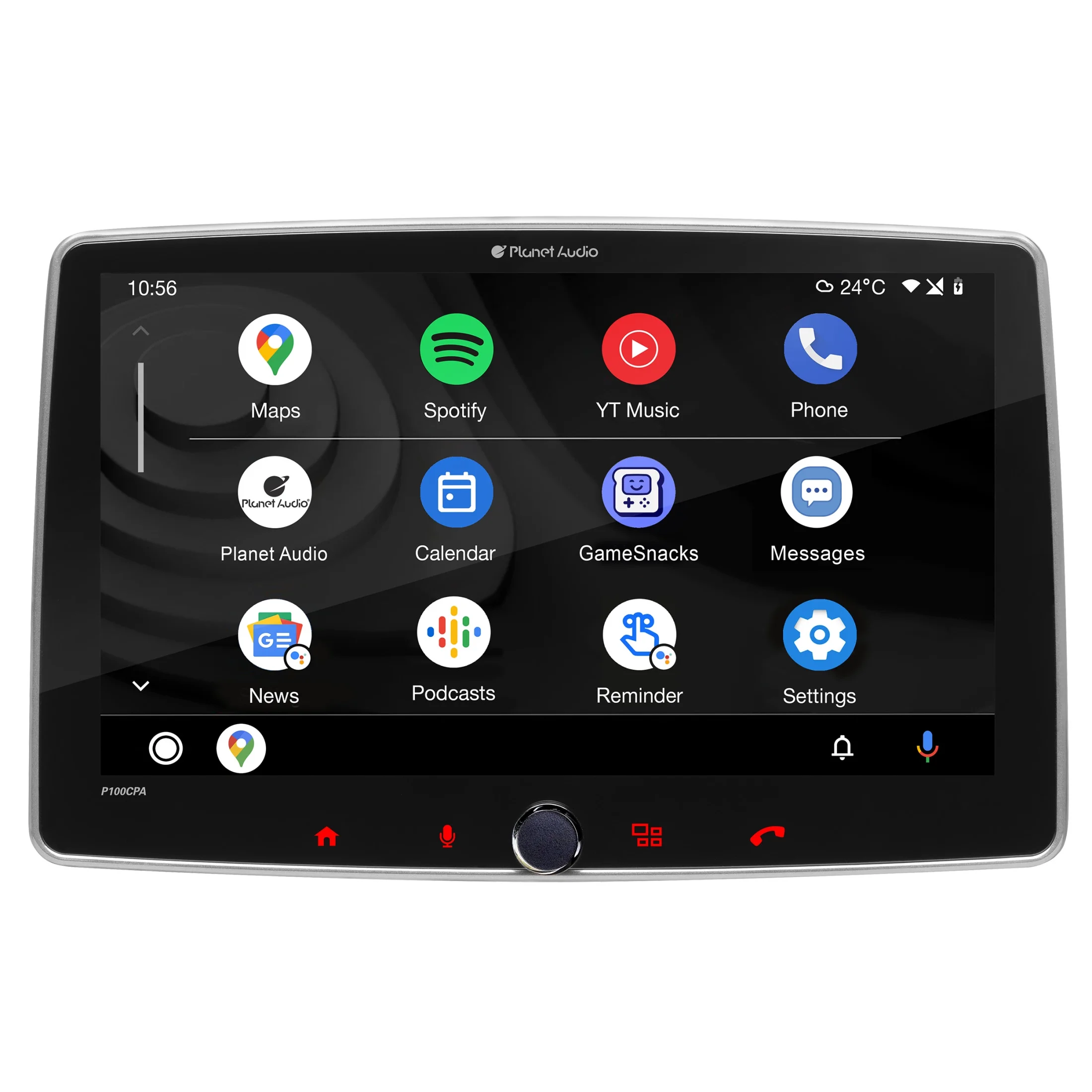 Planet Audio P100CPA Car Stereo - Apple CarPlay, Android Auto, Single Din, 10.1 Inch Touchscreen, Bluetooth, No CD DVD Player, AM/FM Radio Receiver