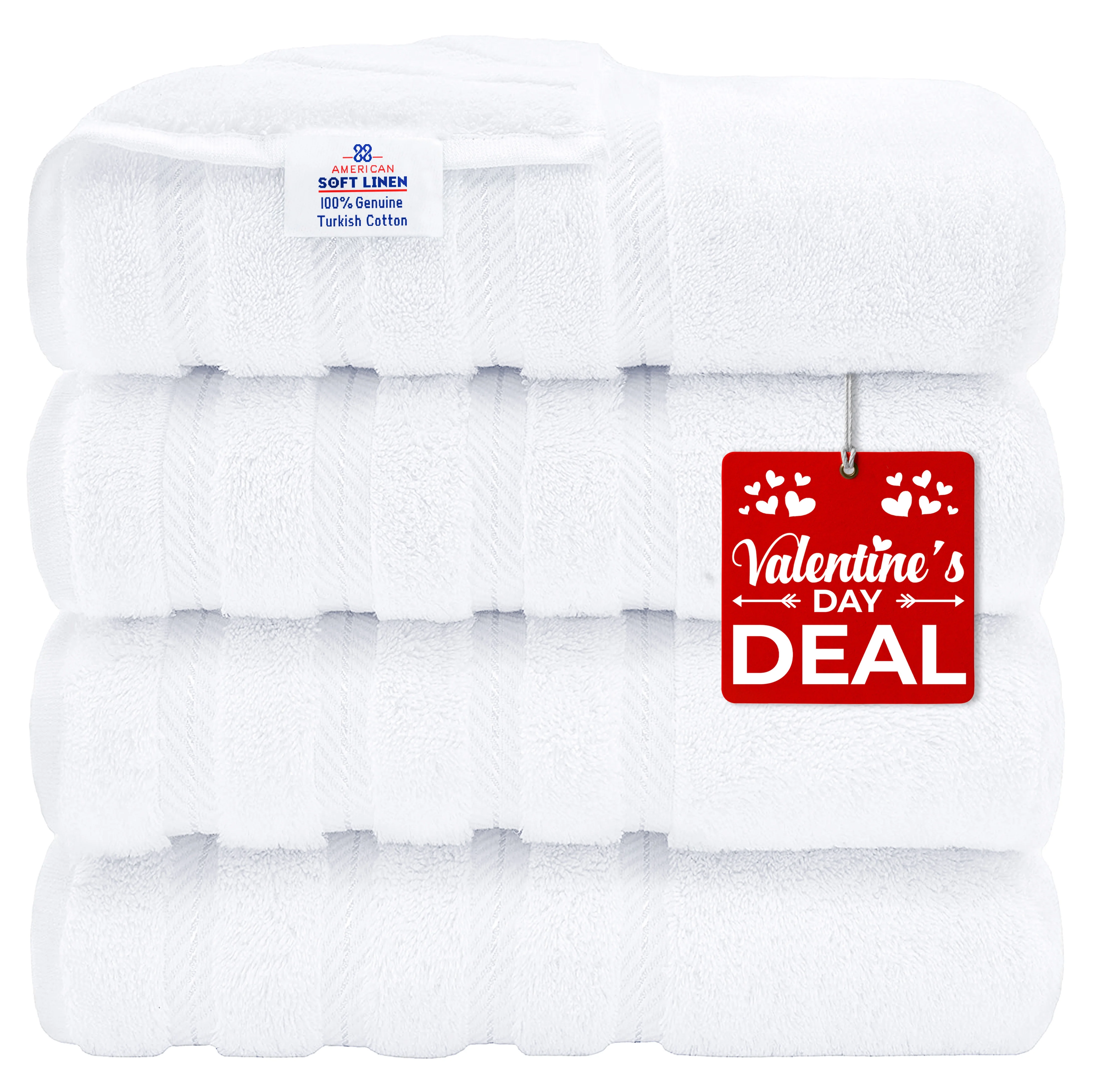 American Soft Linen Luxury Hotel & Spa Quality, Turkish Cotton, 27x54 Inches 4-Piece Bath Towel Set for Maximum Softness & Absorbency, Dry Quickly - Bright White