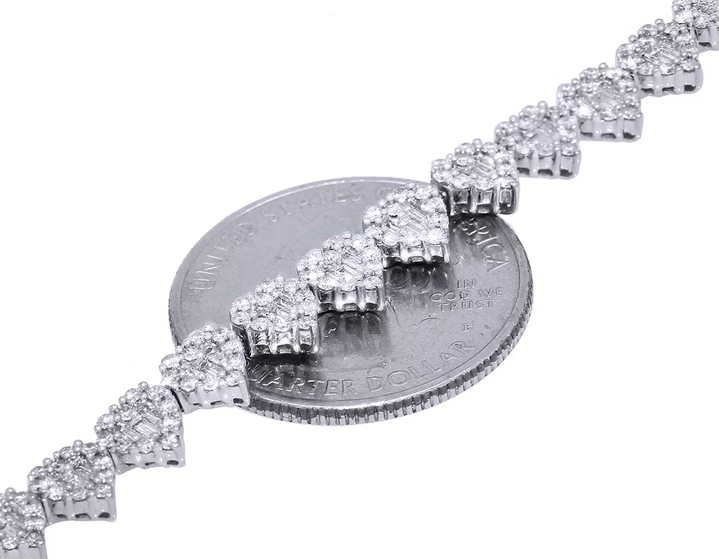 Baguette Diamond Heart Shape Link Tennis Bracelet 3.5CT 14K White Gold 7.25