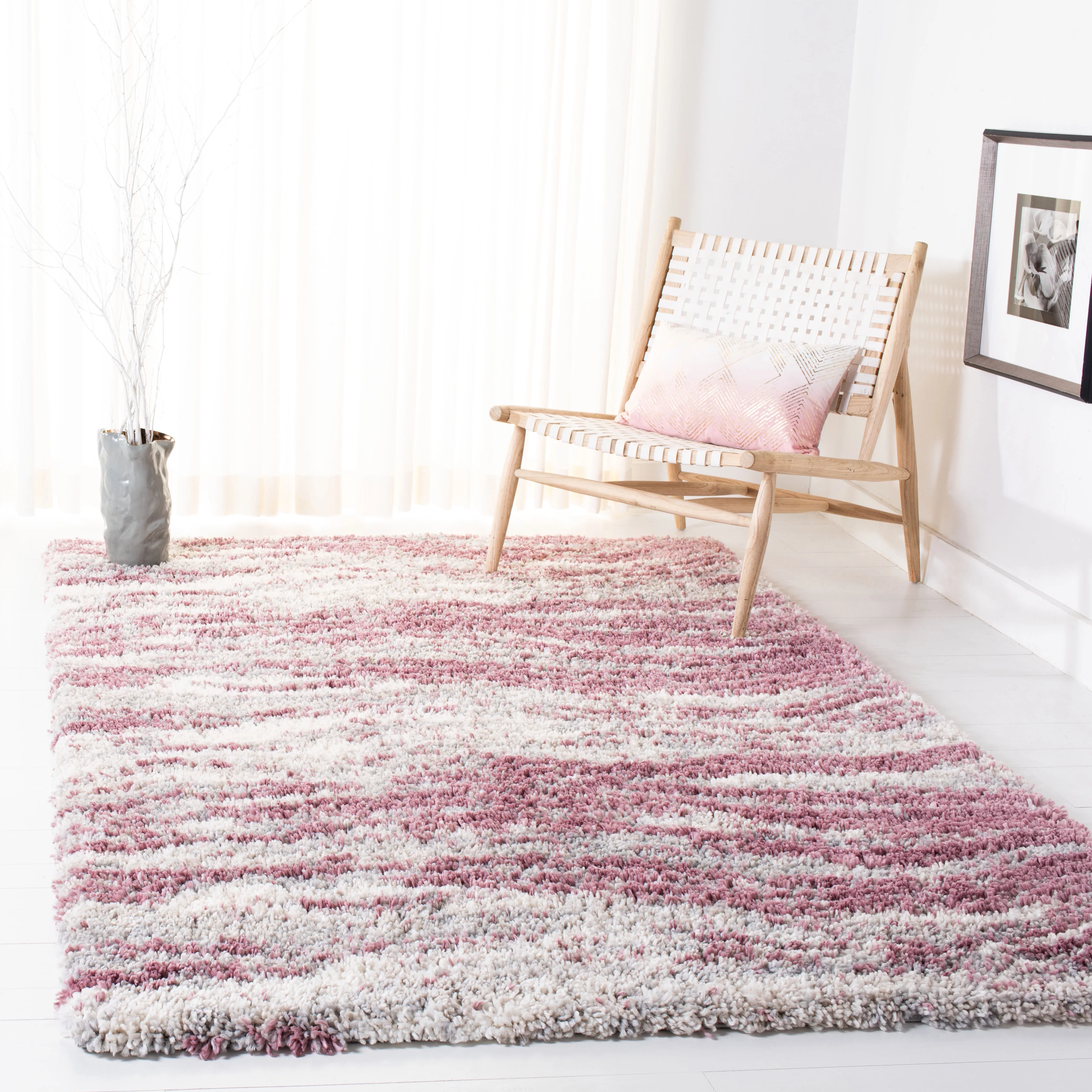 SAFAVIEH Fontana Shag Darien Abstract Plush Area Rug, Pink/Grey, 5'3