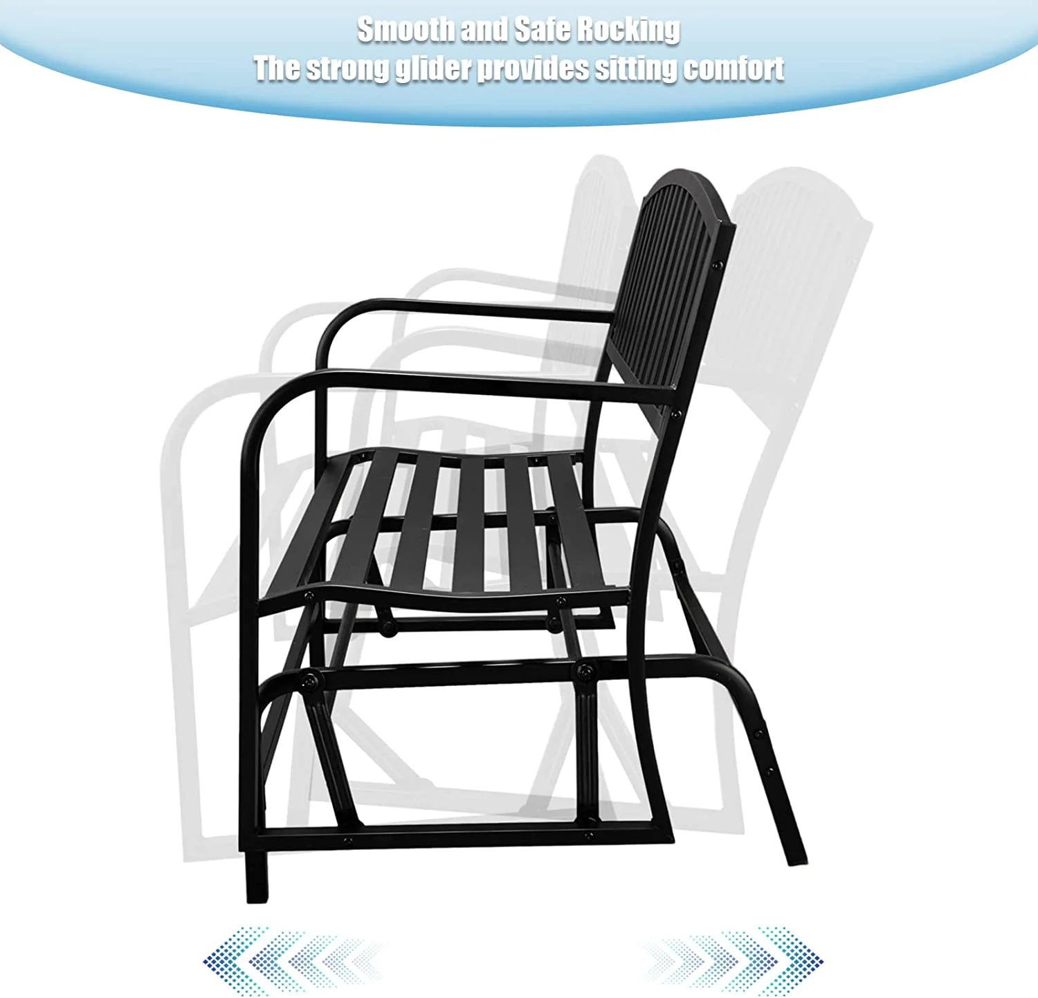 VINGLI 50 inches Outdoor Glider Bench,Cast Iron Steel Frame Swinging Bench for Outside Patio Porch Yard Garden  for 2-3 Person Seat(Black)