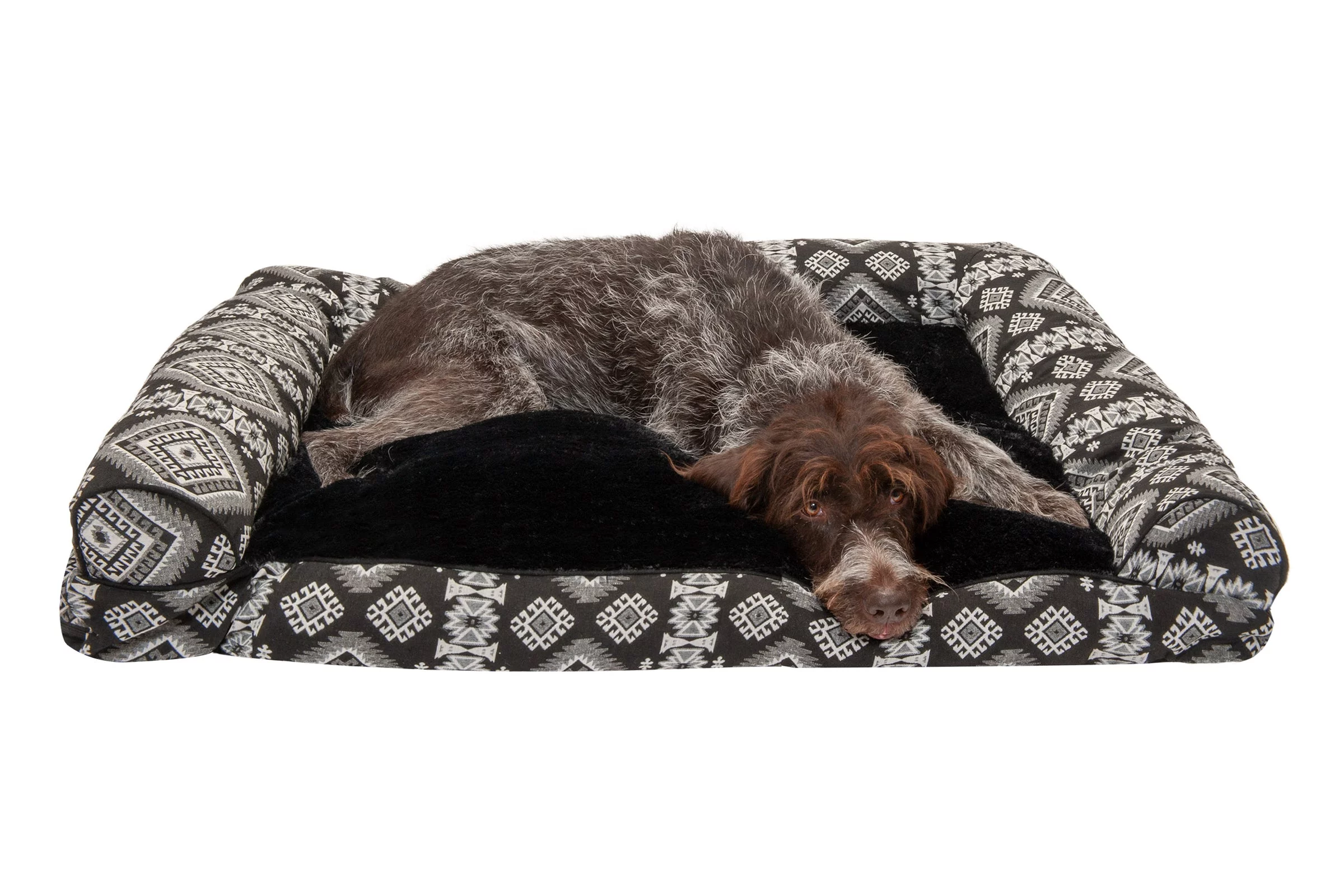 FurHaven Pet Products | Southwest Kilim Pillow Sofa Dog Bed - Black Medallion, Jumbo