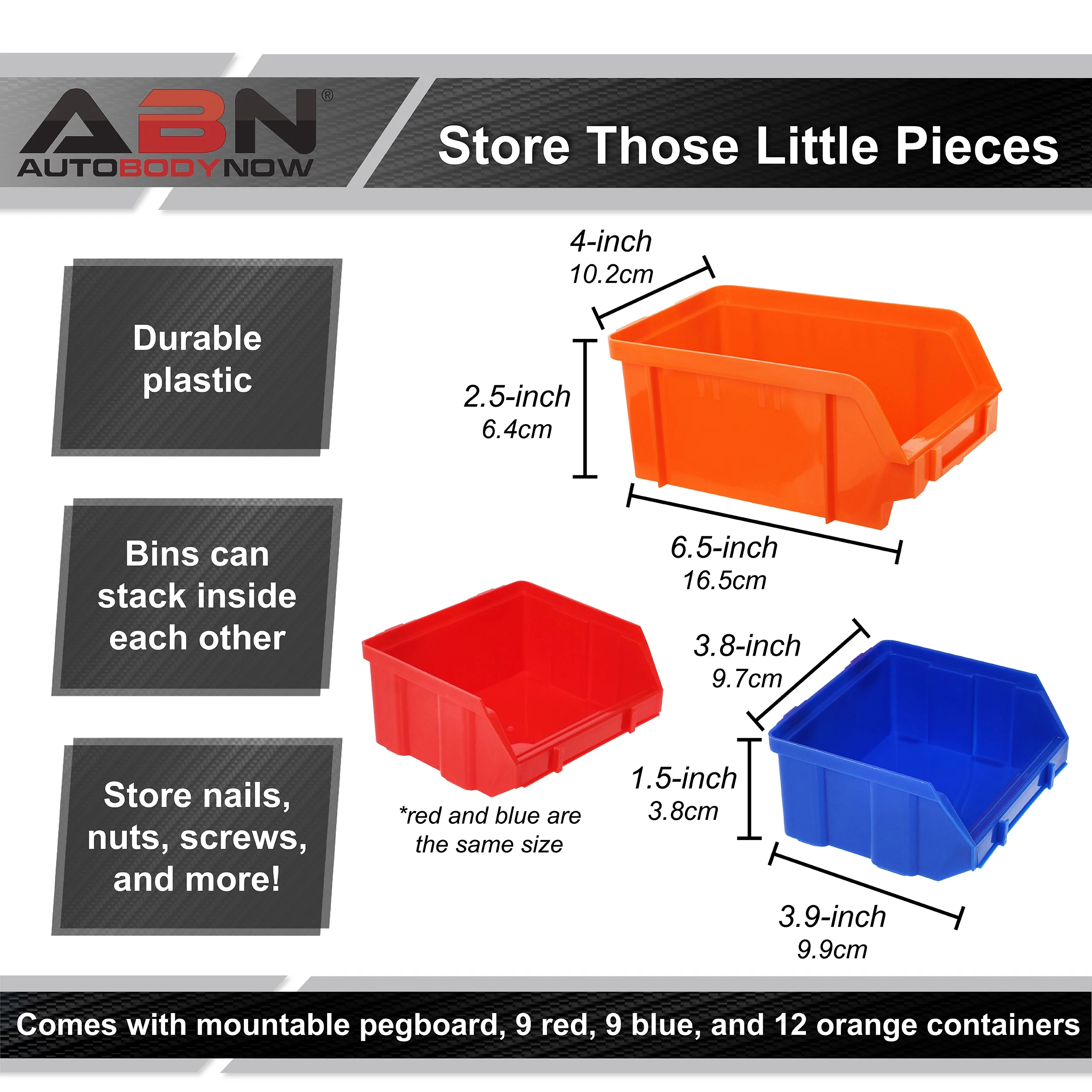 ABN Screw Organizer Wall Mounted Storage Bins - 30pc Small Parts Organizer