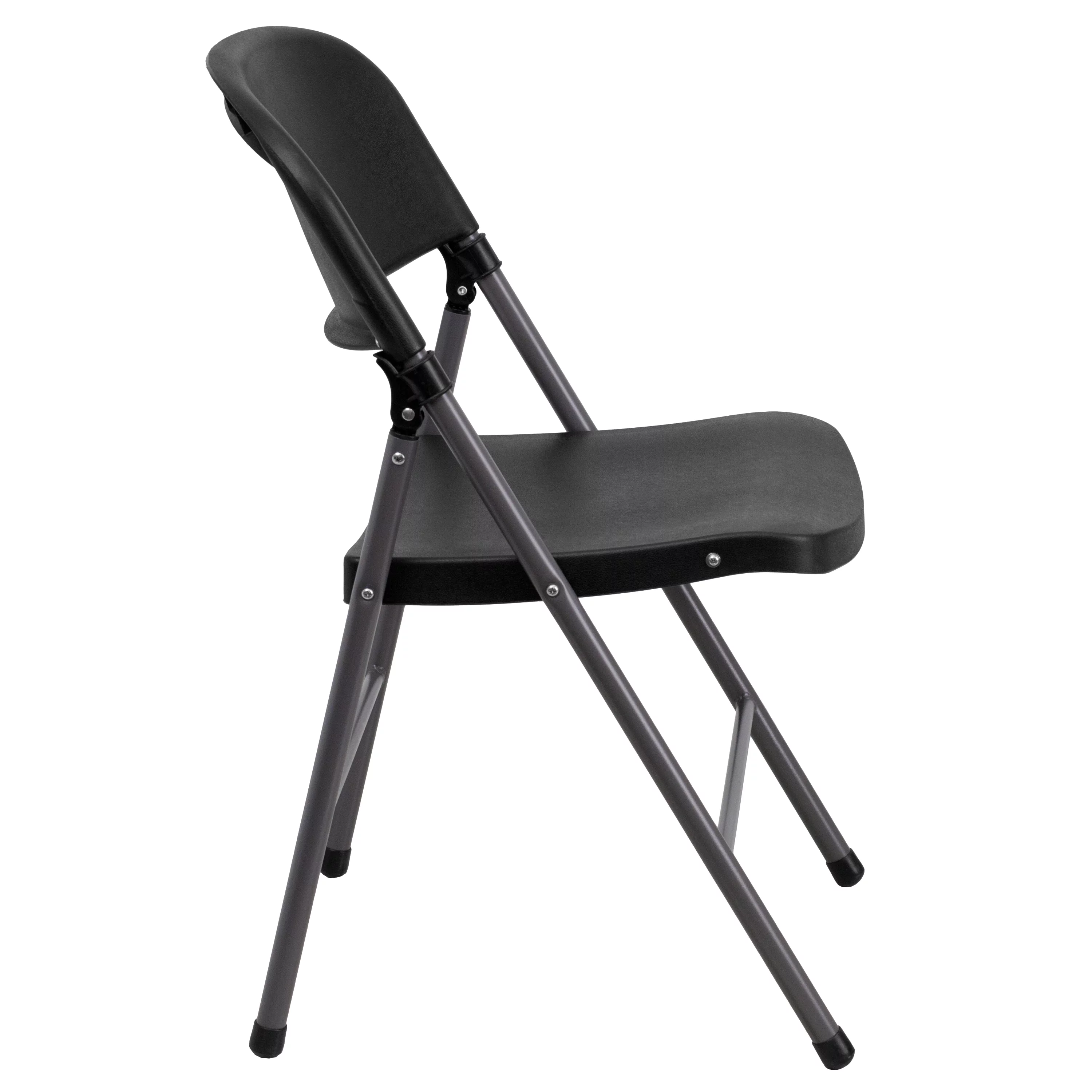 Emma + Oliver 2 Pack 330 lb. Capacity Black Plastic Folding Chair with Charcoal Frame
