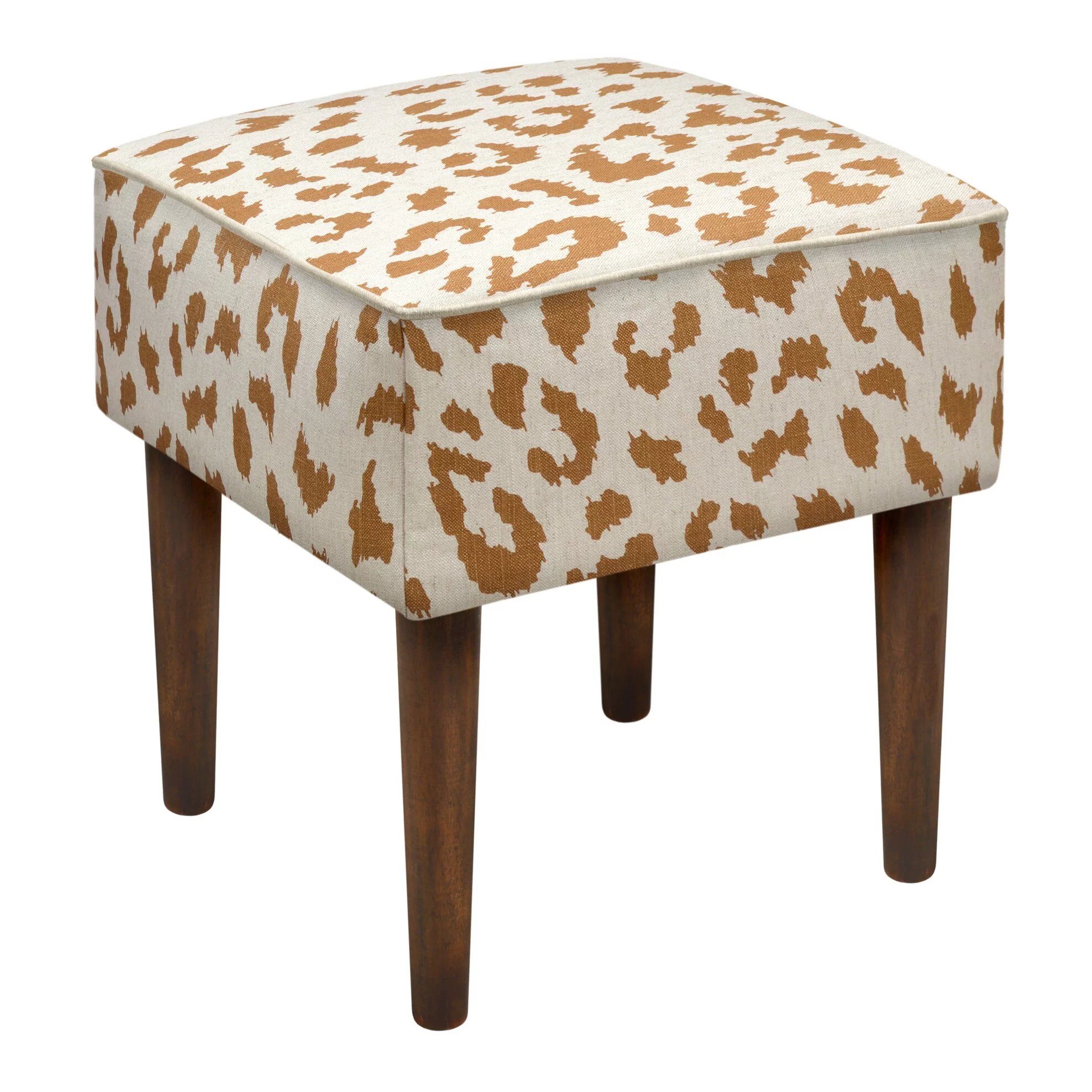 123 Creations Caramel Linen Leopard Upholstered Modern-style Stool with Wooden Legs