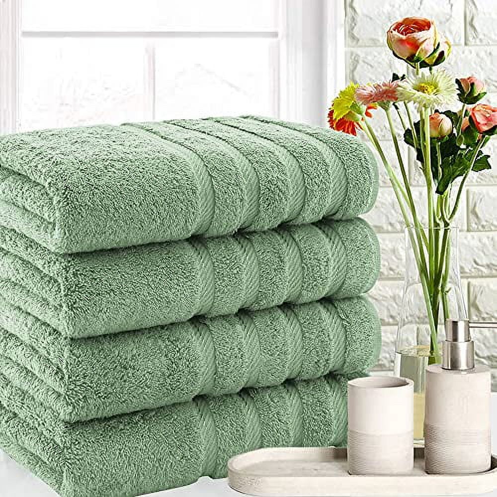 American Soft Linen Luxury Hotel & Spa Quality, Turkish Cotton, 27x54 Inches 4-Piece Bath Towel Set for Maximum Softness & Absorbency, Dry Quickly - Sage Green