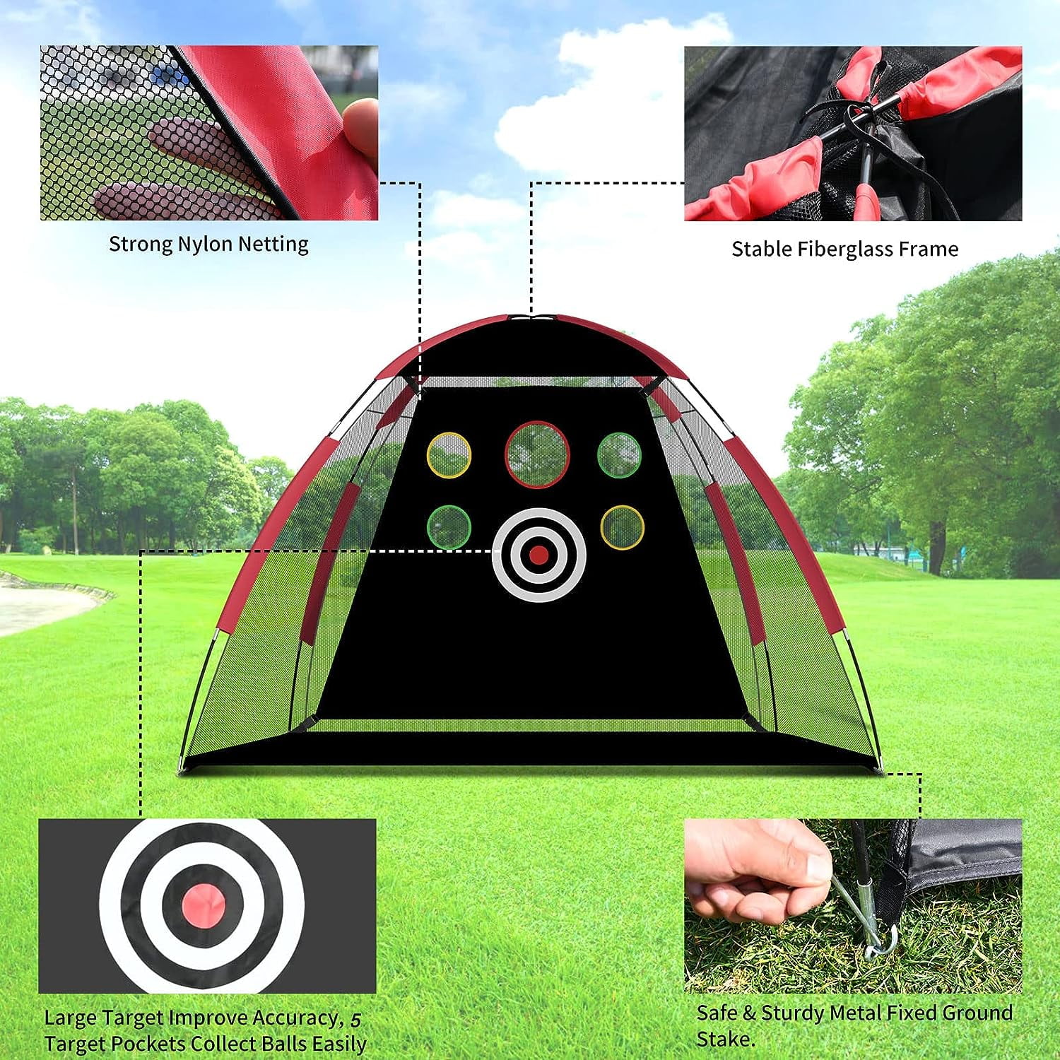 Slsy Golf Net Golf Practice Net with Target/Mat/Balls/Tee/Bag, 10x7ft Golf Hitting Aids Nets for Backyard Driving Chipping, Home Golf Swing Training