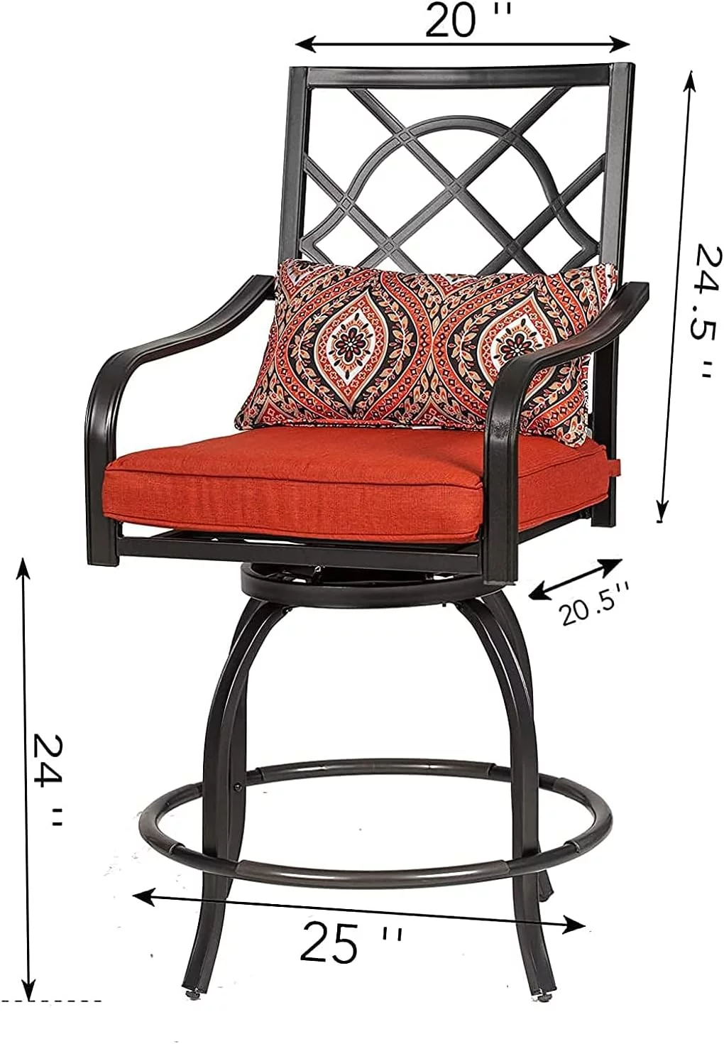 SOLAURA 2 Piece Outdoor Swivel Bar Stools Patio Metal Height Bistro Chairs with Cushions