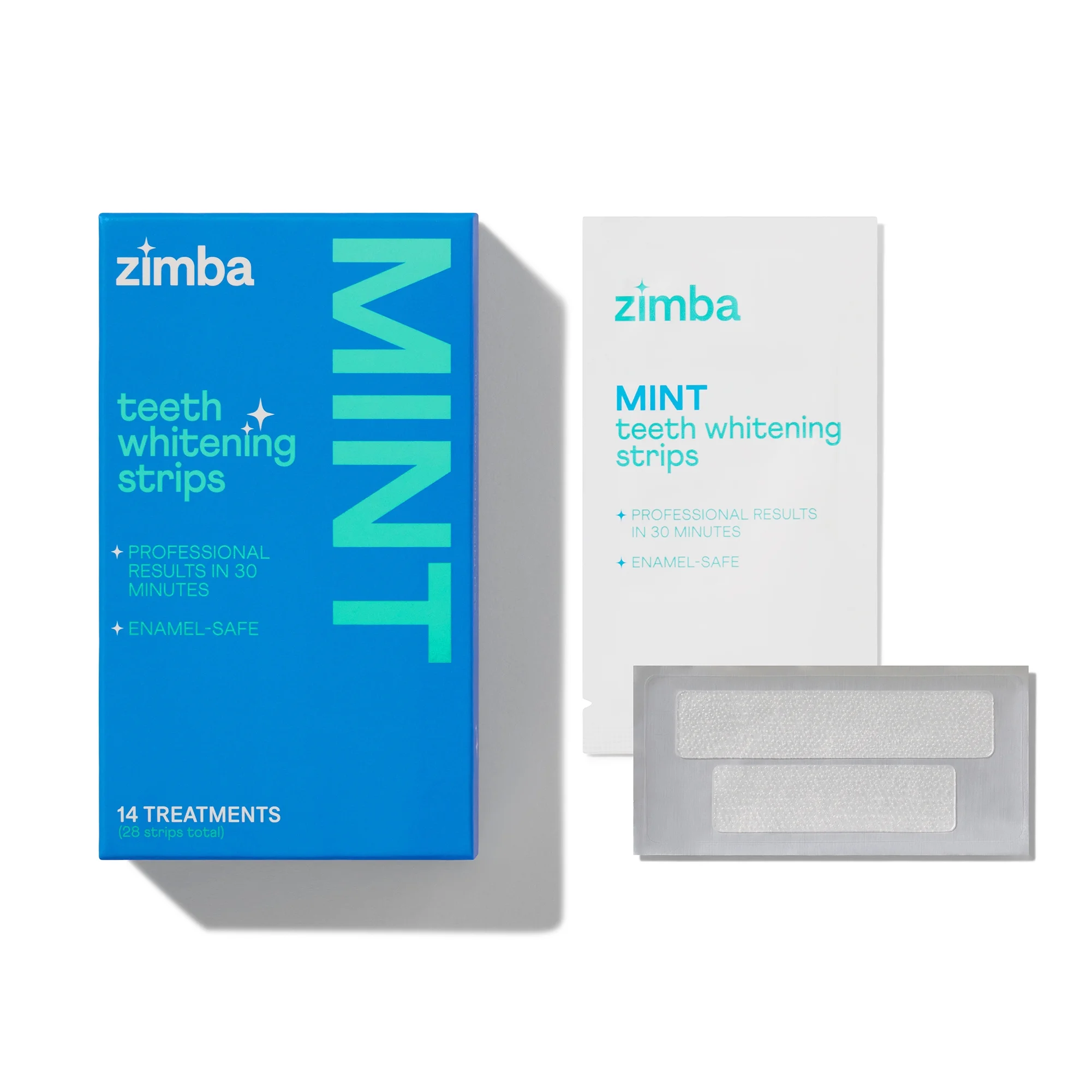 Zimba Teeth Whitening Strips, 28 Reduced Sensitivity Whitening Strips (14 Treatments) (Mint, 1 Pack)