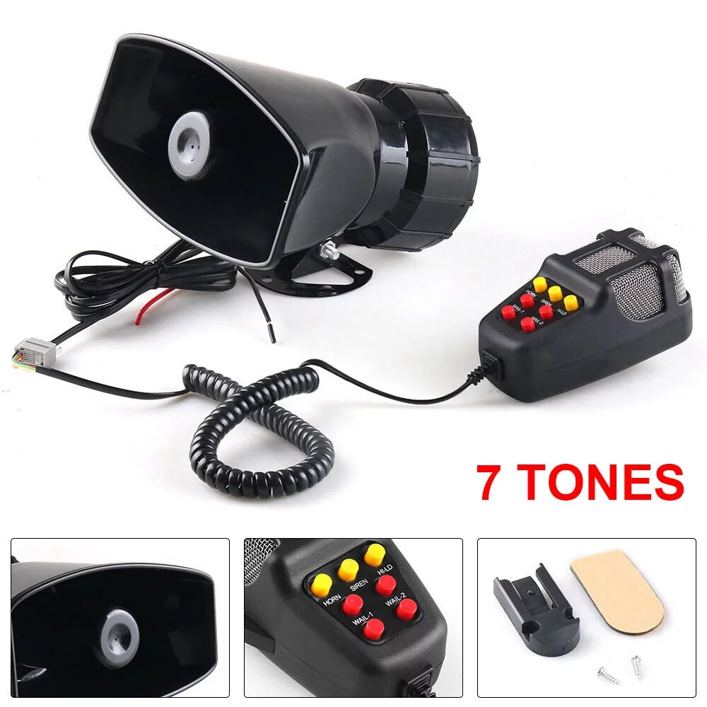Paddsun 7 Sound Loud Car Warning Alarm Police Fire Siren Horn PA Speaker System MIC 100W