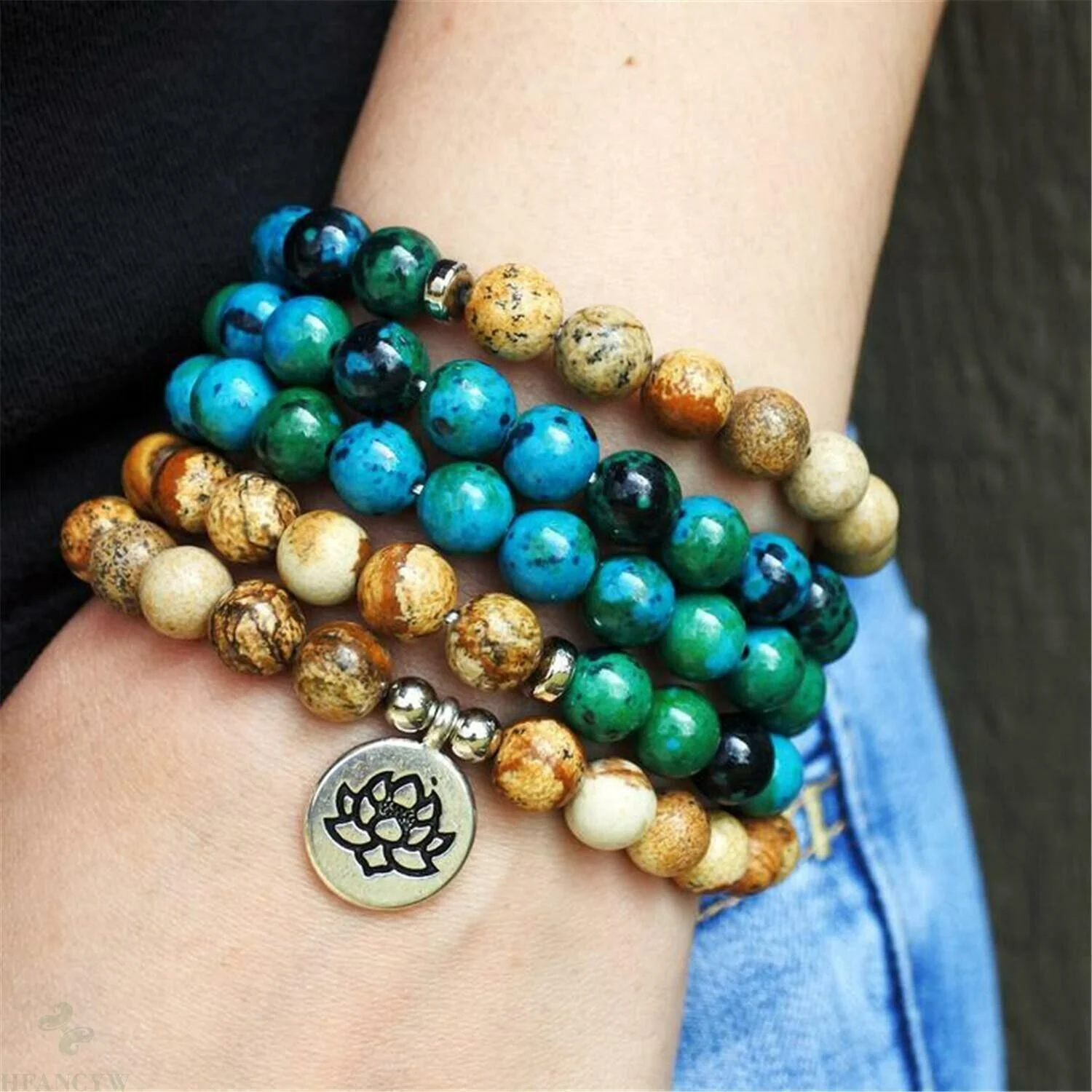 Chrysocolla 108 Mala Rosary Beads Necklace Healing Meditation Women Men Bracelet