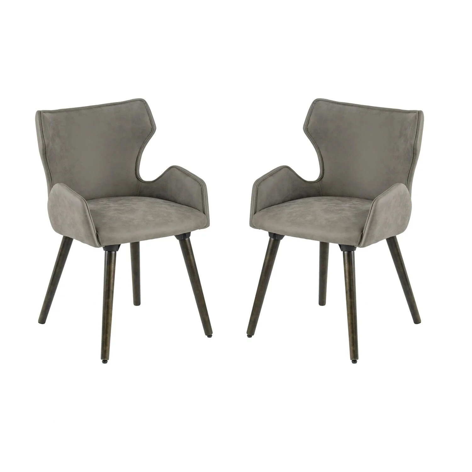 Benjara Rog 23 Inch Wood Dining Chair Set of 2, Wingback Seat, Gray and Brown
