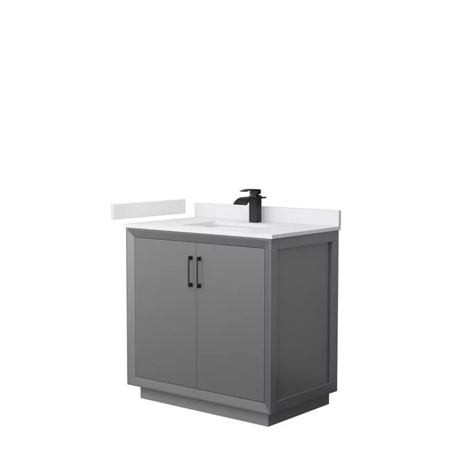 36 in. Strada Single Bathroom Vanity, Dark Gray, White Cultured Marble Countertop, Undermount Square Sink & Matte Black Trim