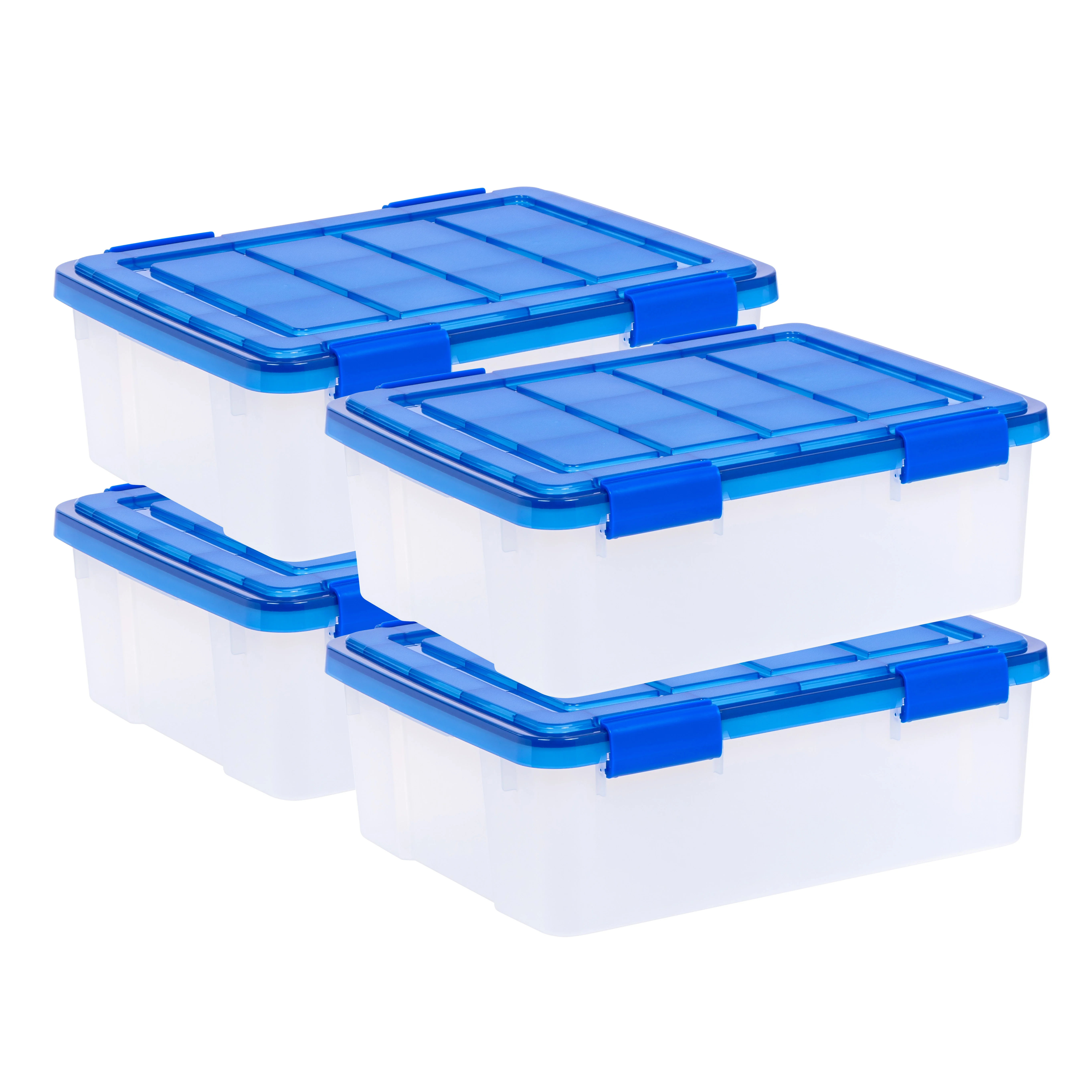 IRIS USA, 26 Qt. Weatherpro, Airtight Plastic Bin, Sealed Lid Secure Latching Buckles Clear Set of 4