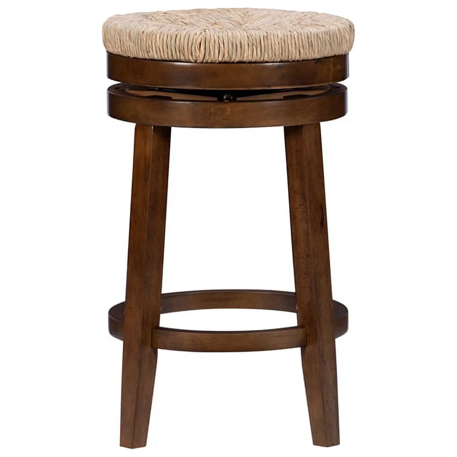 Home Square 3 Piece Solid Wood Swivel Rush Counter Stool Set in Walnut Brown