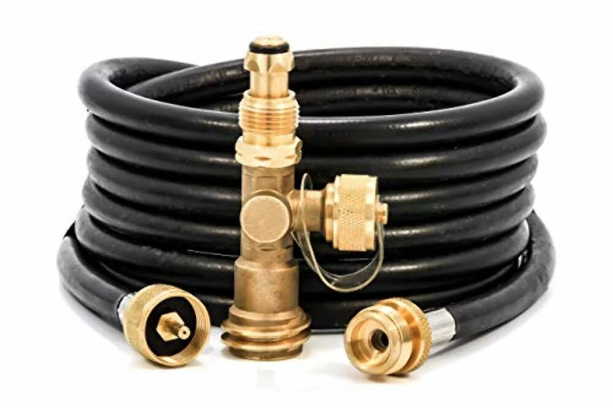 Camco Camper/RV Propane 3-Port Brass Tee with 12-Ft Propane Hose | Includes a Female POL, Excess Flow Soft Nose POL & 1