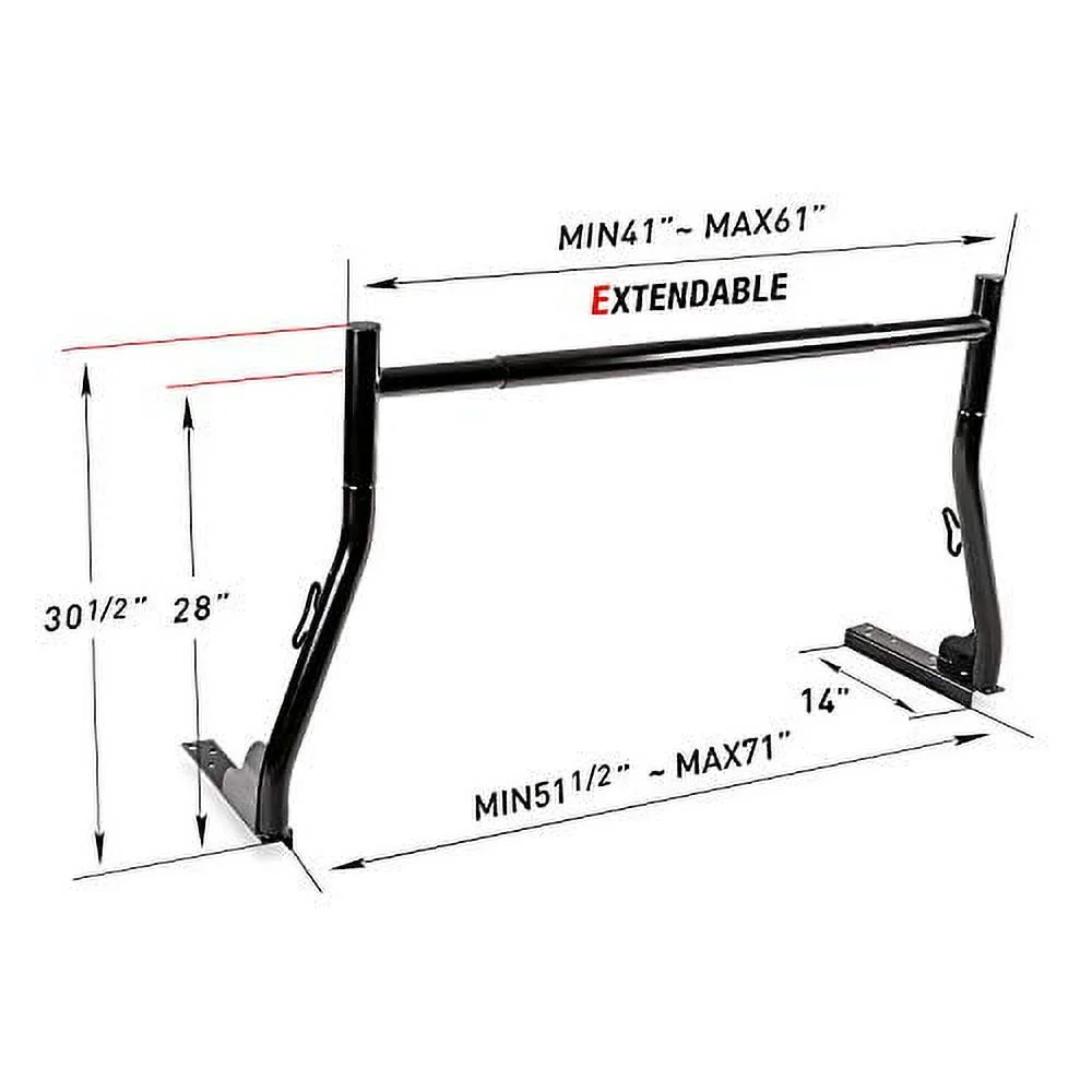 AA-Racks Model X31 800Ibs Capacity Extendable Steel Pick-Up Truck Ladder Rack Two-bar Set - Black