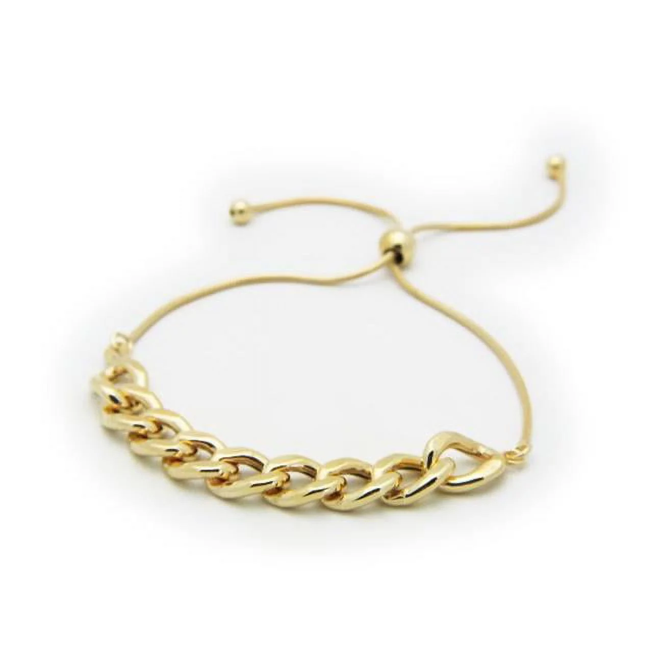 Gold Plated Sterling Silver Rounded Cuban Link Chain Bracelet, Adjustable Size