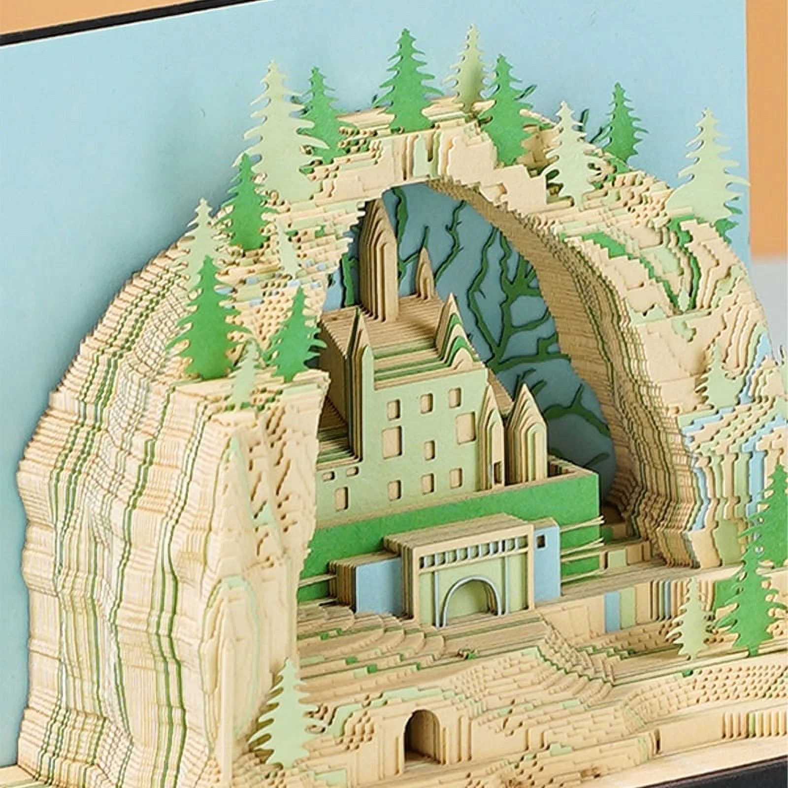 Desk Calendar,2024 Calendar Memo Pad,Creative Desk Calendar DIY Notes Notepad,3D Art Calendar Paper Carving Gift House Sculpture