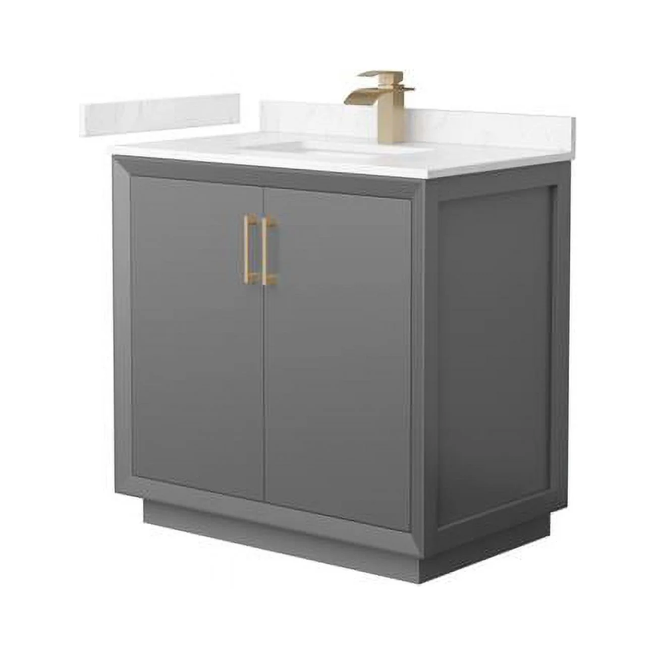 36 in. Strada Single Bathroom Vanity, Dark Gray, Carrara Cultured Marble Countertop, Undermount Square Sink & Satin Bronze Trim