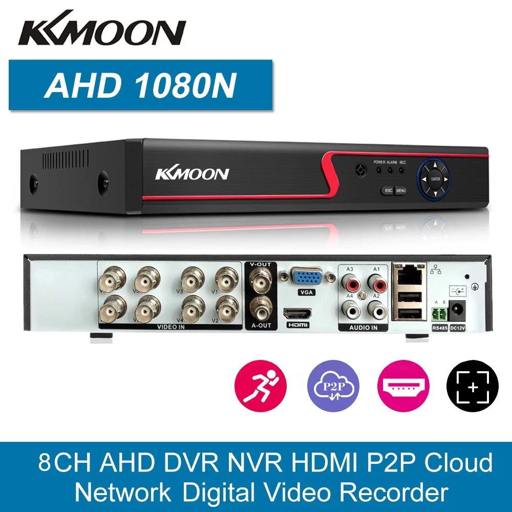 KKmoon 8CH 1080P Full  AHD/Analog/TVI/CVI DVR CCTV Digital Video Recorder - Remote Phone Access, Home & Office