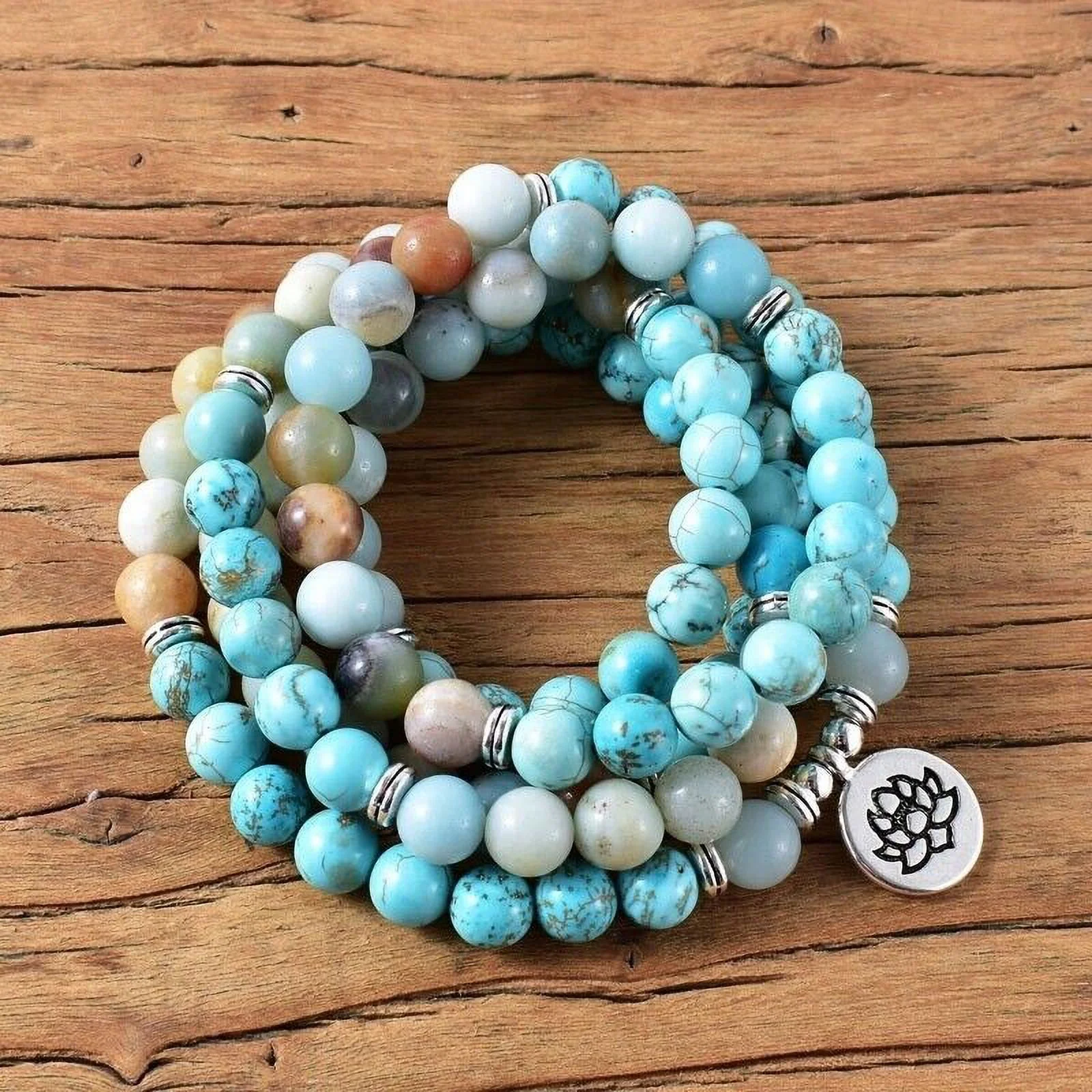Amazonite 108 Mala Beads Prayer Healing Meditation Reiki Necklace Bracelet Gifts