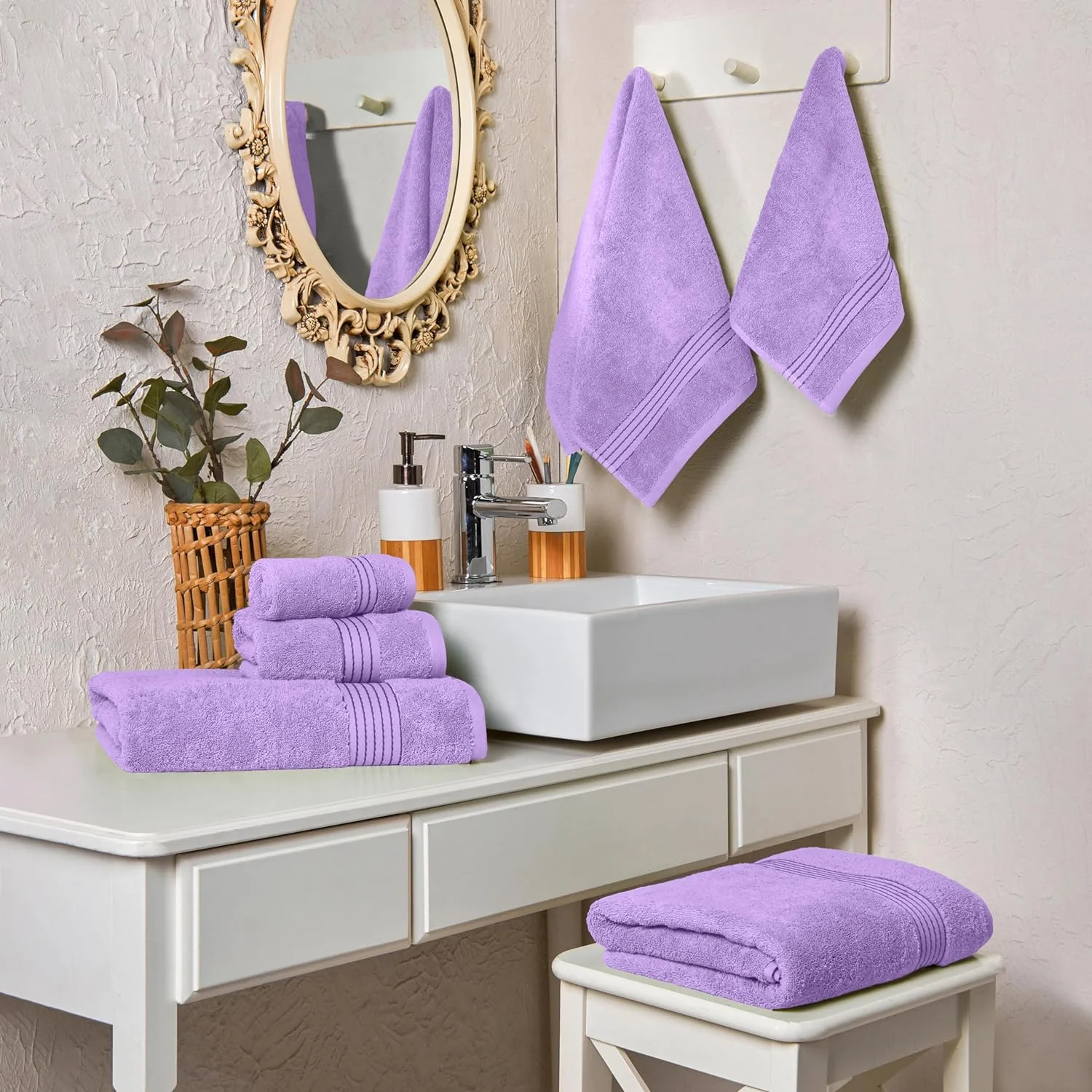 Hotel Quality Turkish Towel Set for Bathroom (6 Pcs Towel Set), Lilac