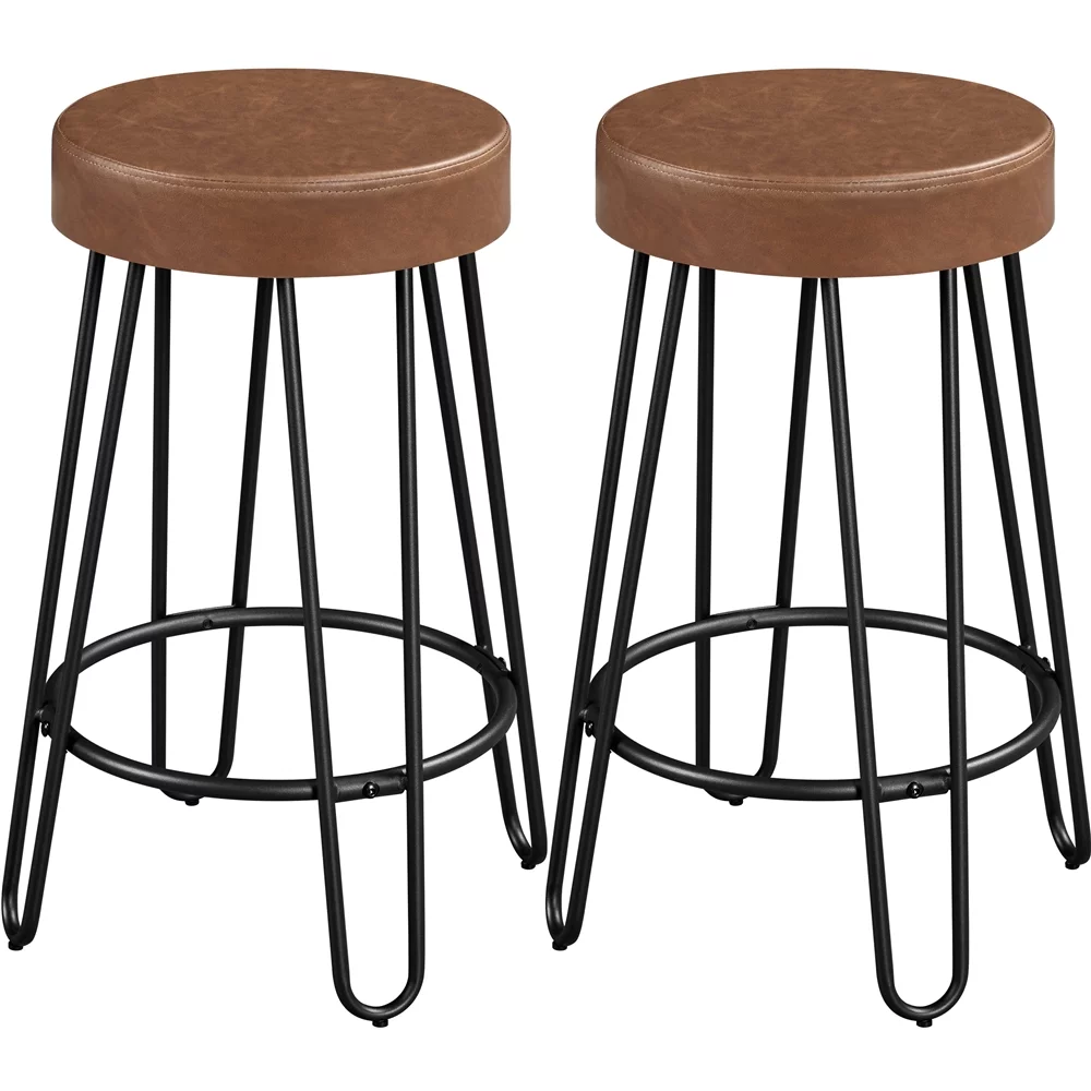 Smile Mart Upholstered Faux Leather Counter-Height Barstool, Set of 2, Retro Brown