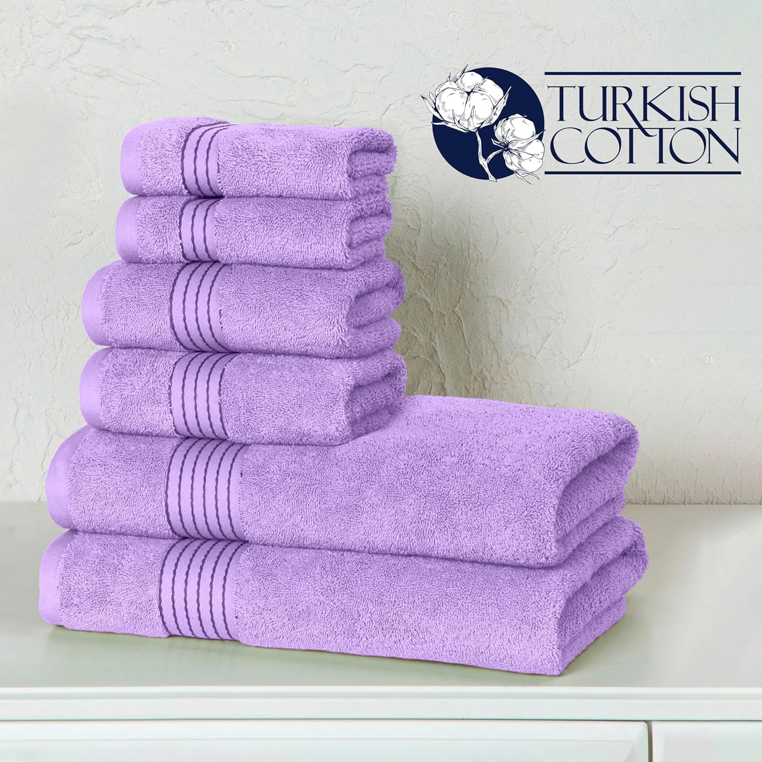 Hotel Quality Turkish Towel Set for Bathroom (6 Pcs Towel Set), Lilac